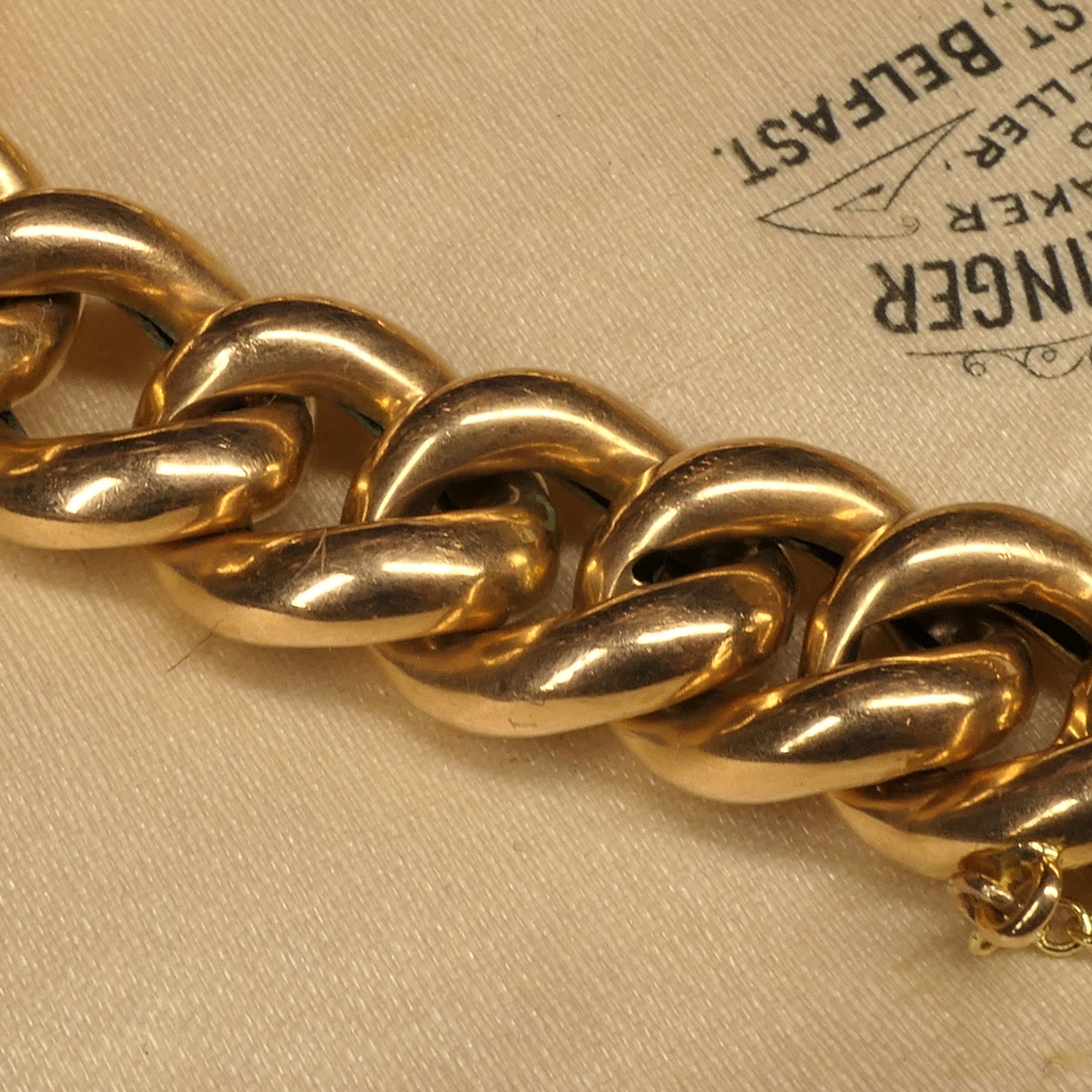 Antique 15ct Gold chunky curb link bracelet, with heart padlock clasp