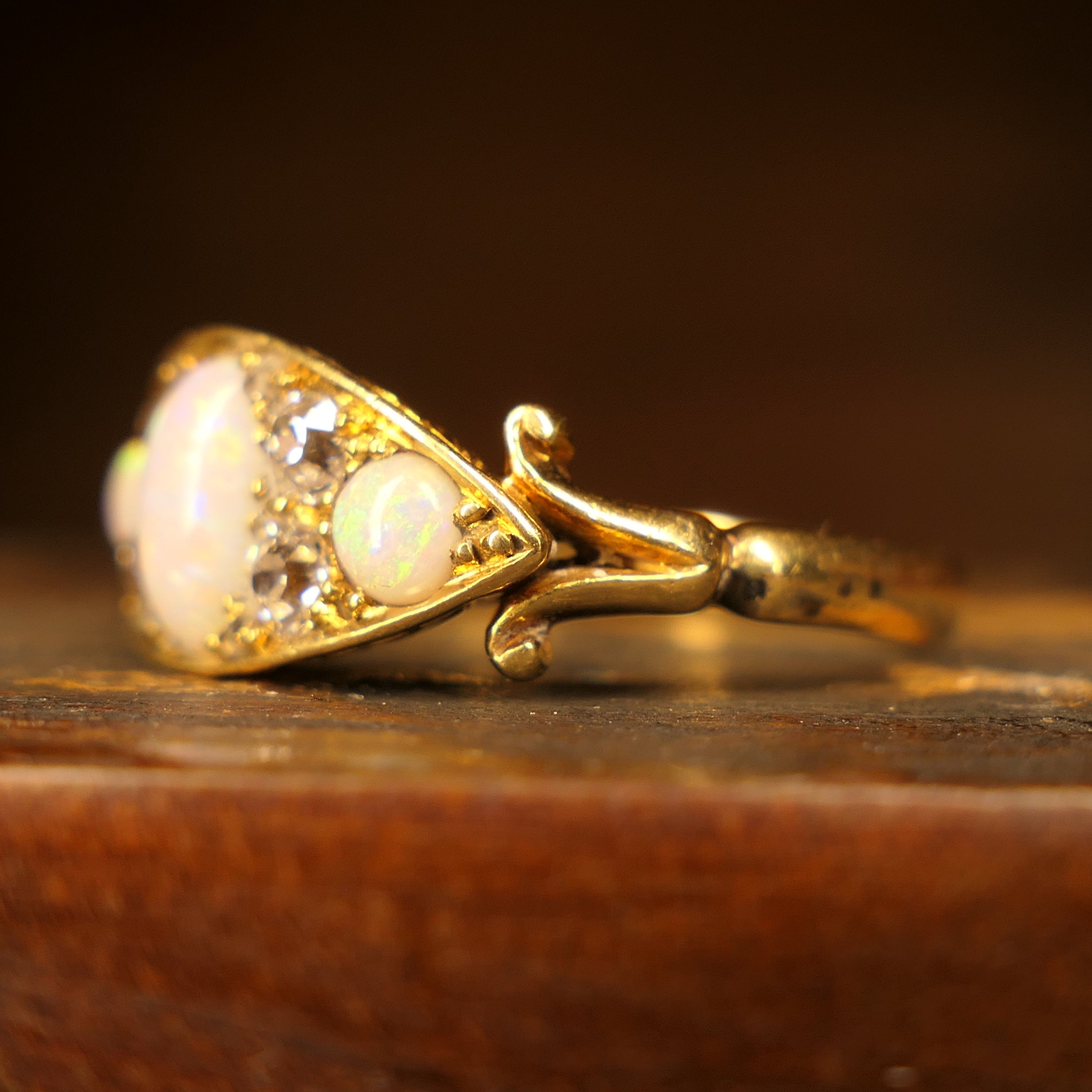 Victorian, 18ct Gold, Opal & Old Cut Diamond Ring