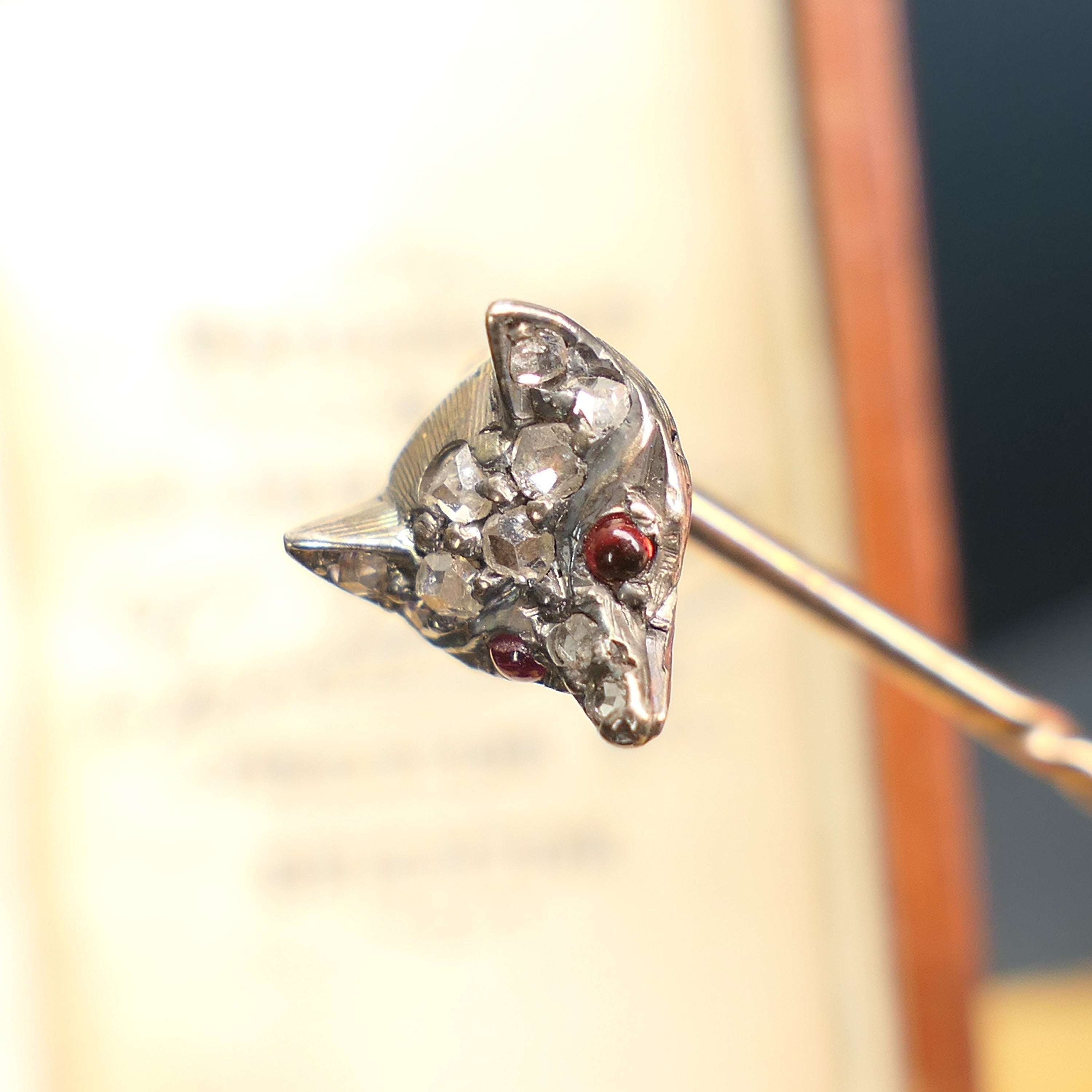 Victorian, Gold & Silver, Rose Cut Diamond, Fox Head Stick Pin