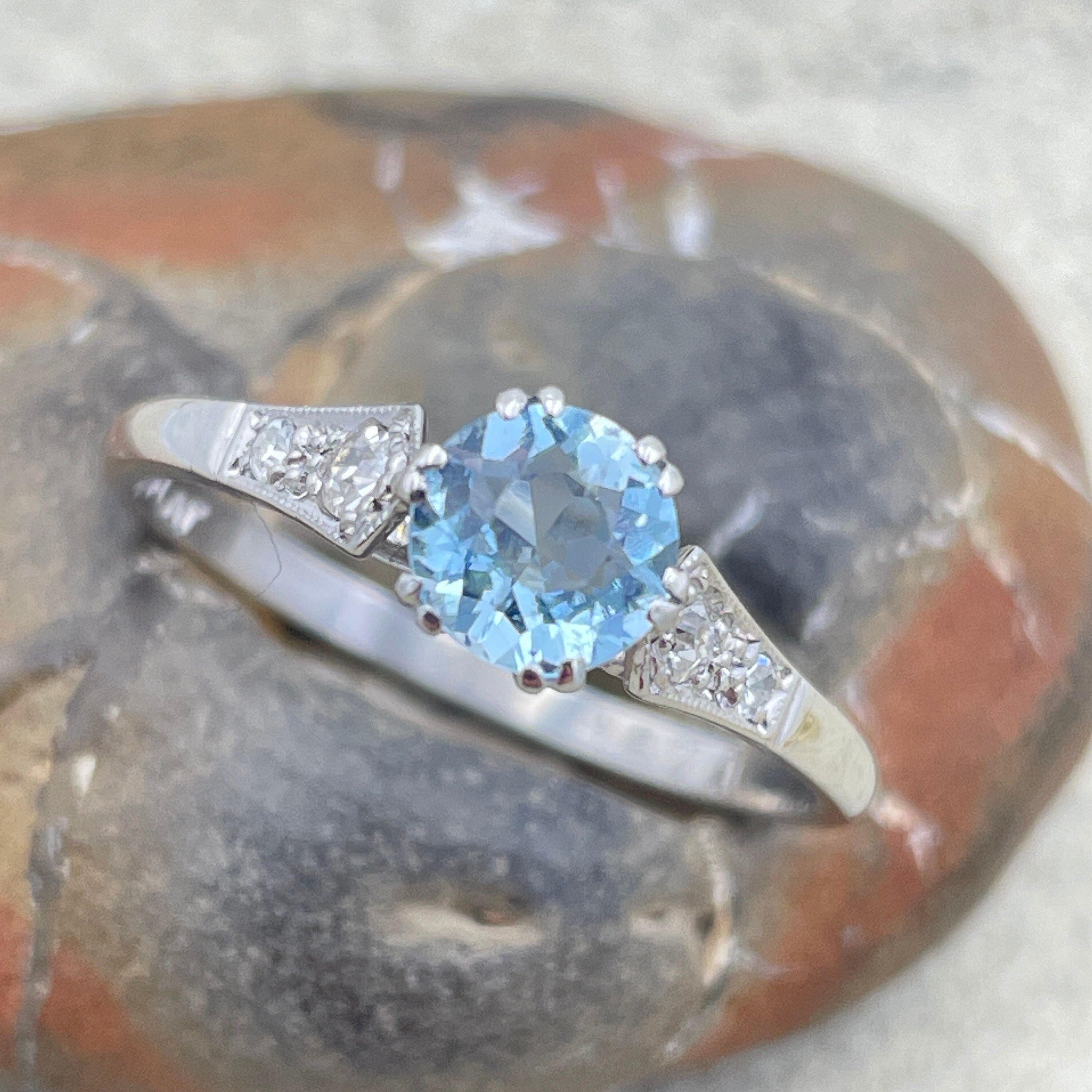 C1920s Art Deco, Platinum, Aquamarine Solitaire ring, with diamond set shoulders