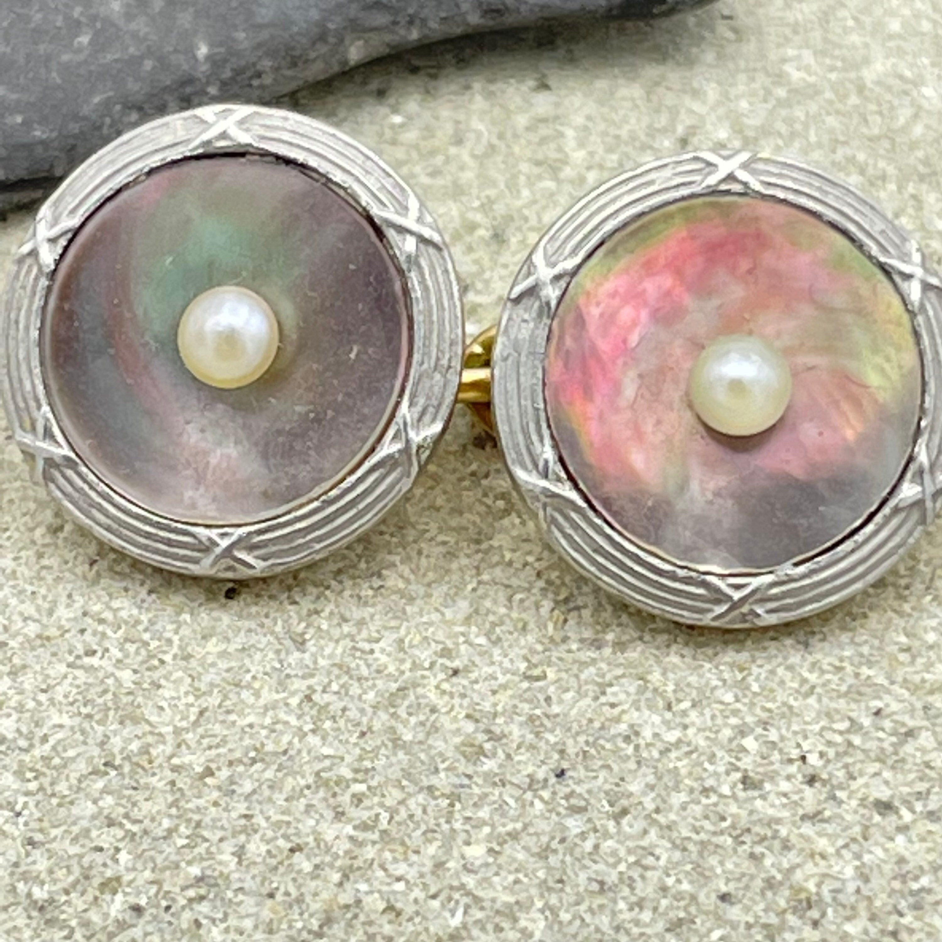 Antique 18ct Gold, Mother Of Pearl & Pearl Cufflinks