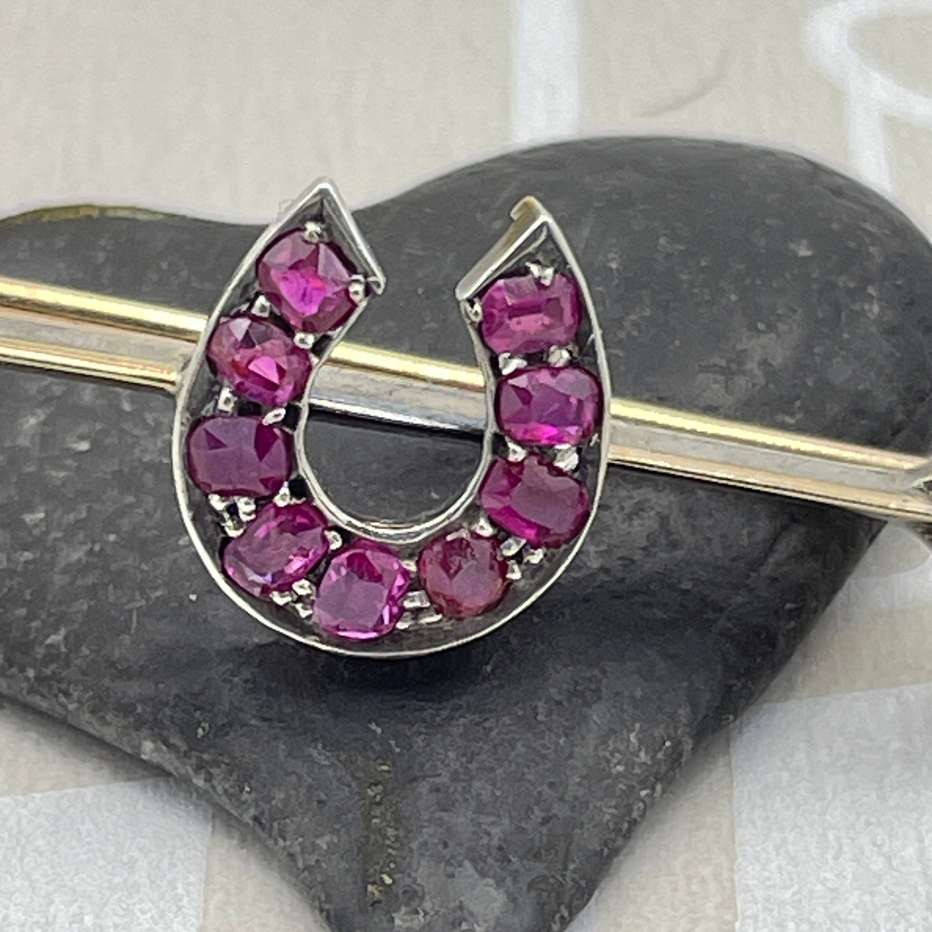 Victorian Gold & Silver, Rose Cut Diamond And Ruby Arrow Horseshoe Brooch in original case