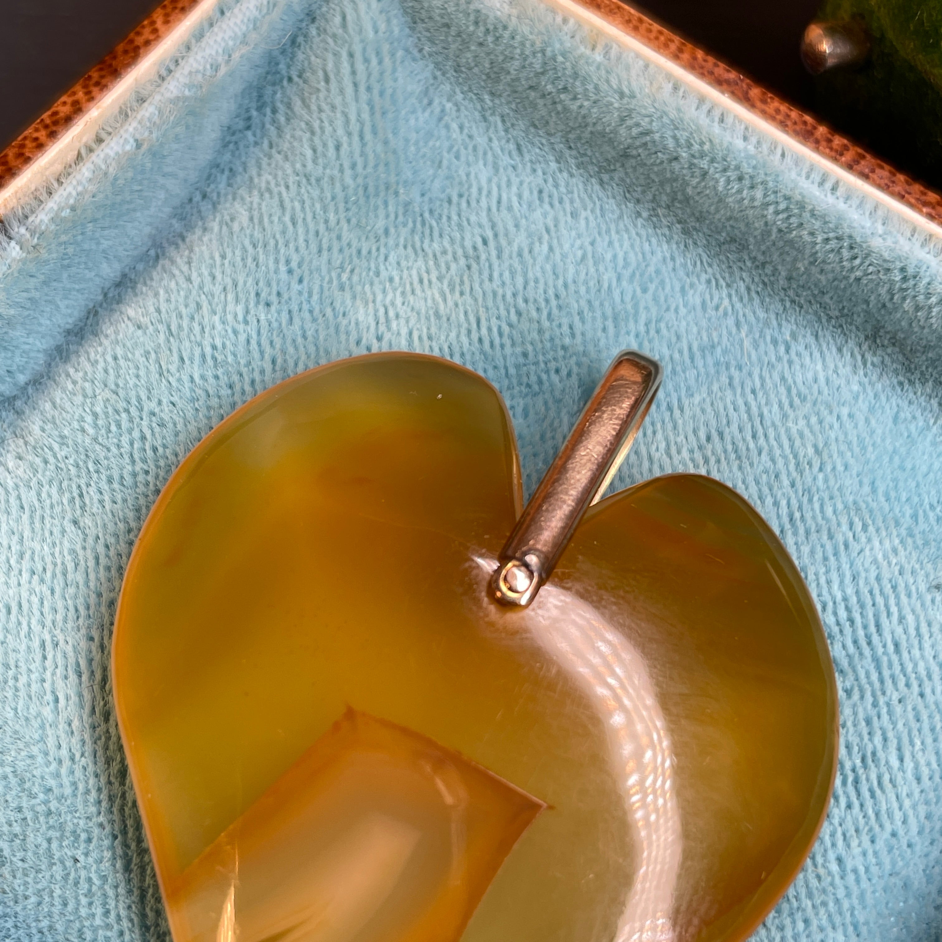 Antique Agate Heart Shaped Pendant With Rose Gold Bail