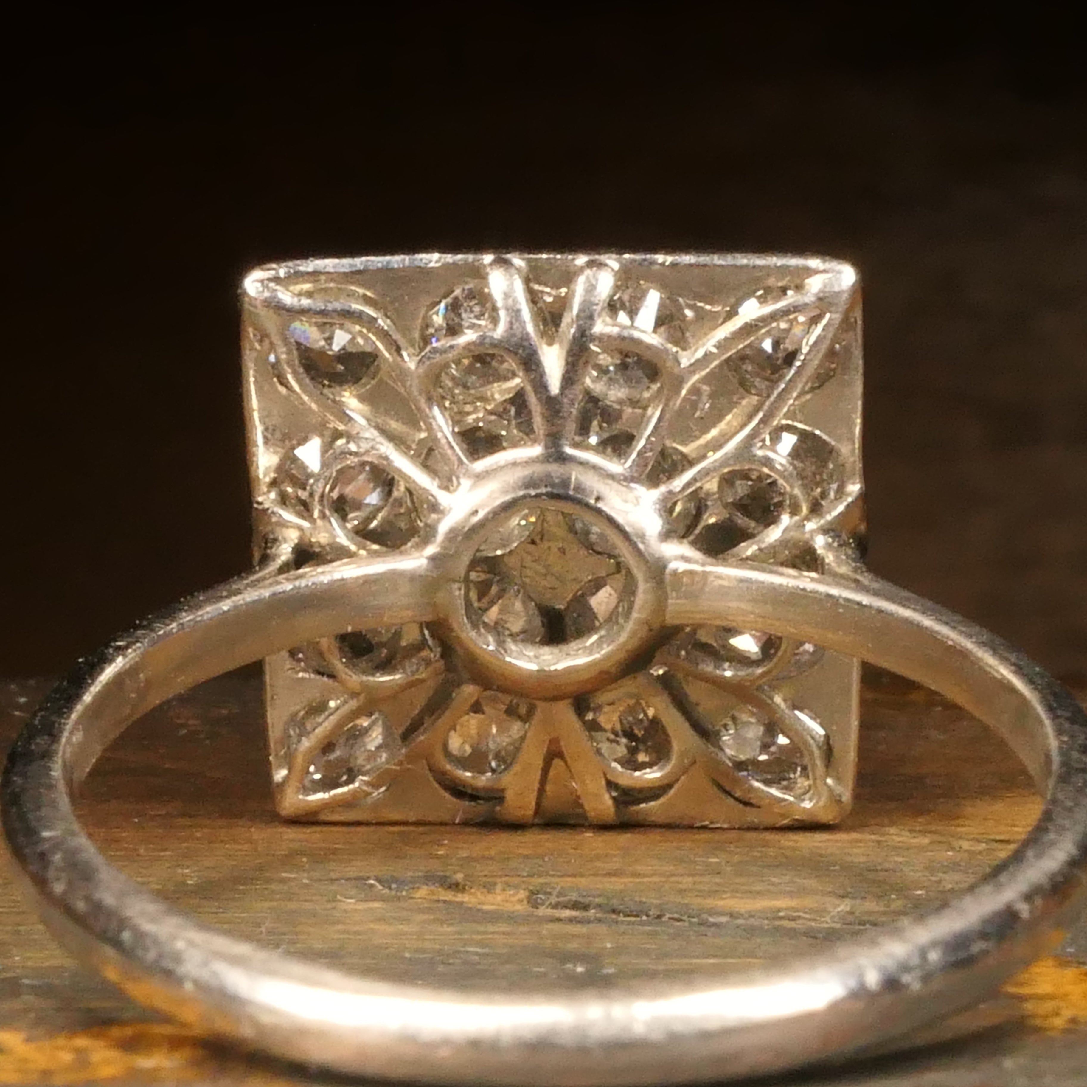 1920s, Art Deco, Platinum, Old Cut Diamond Panel ring