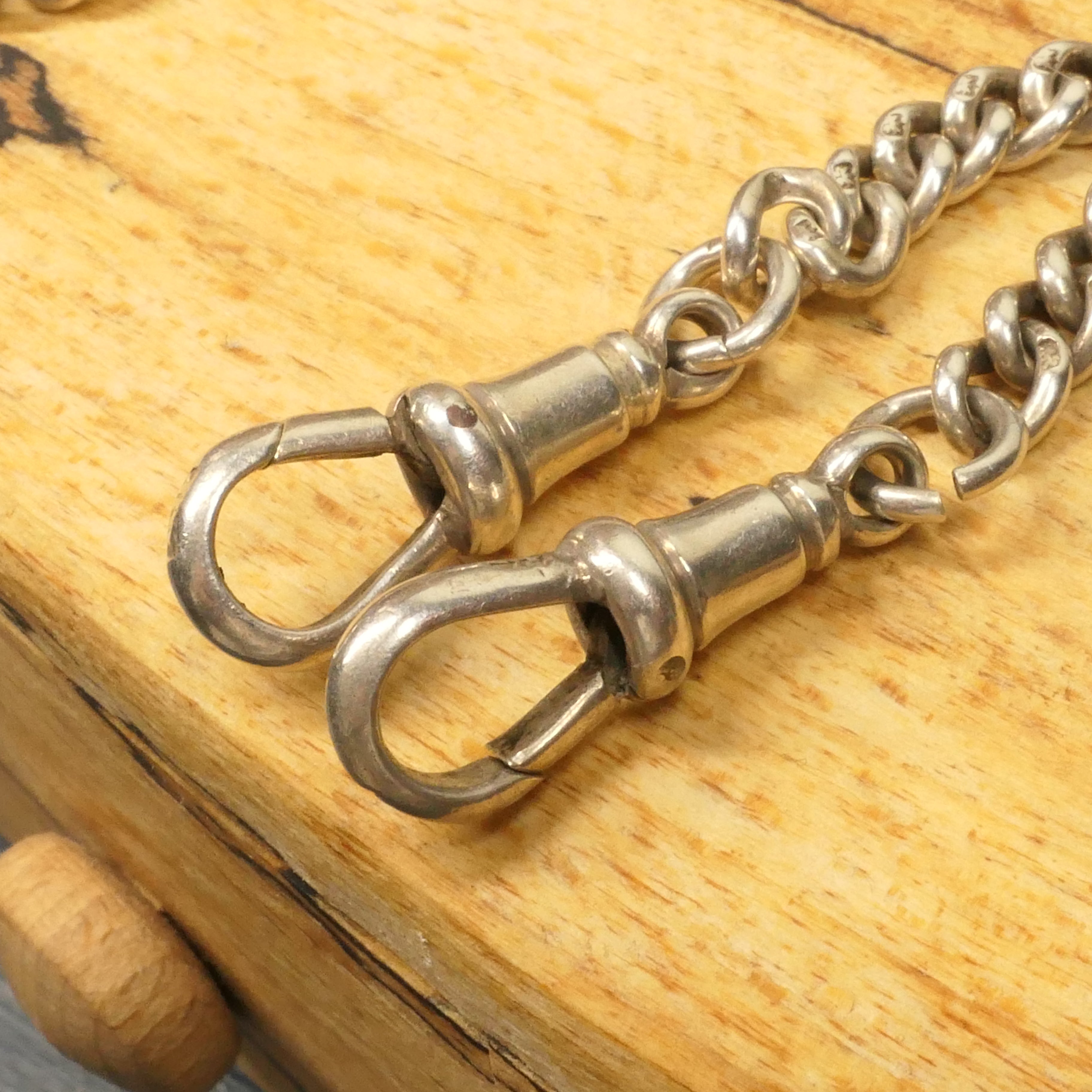 Vintage Sterling Silver Albert watch chain, With 2 Dog Clips