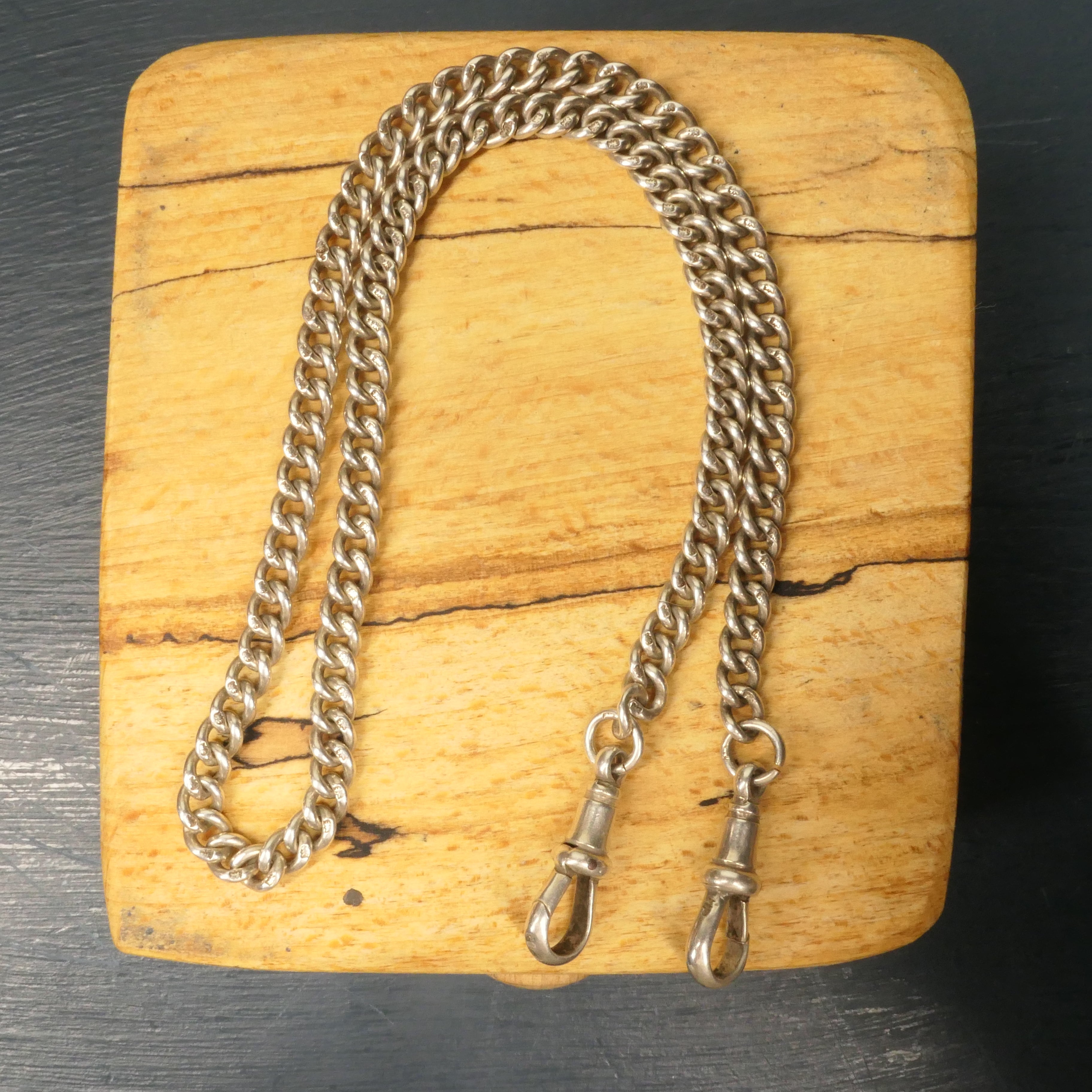 Vintage Sterling Silver Albert watch chain, With 2 Dog Clips