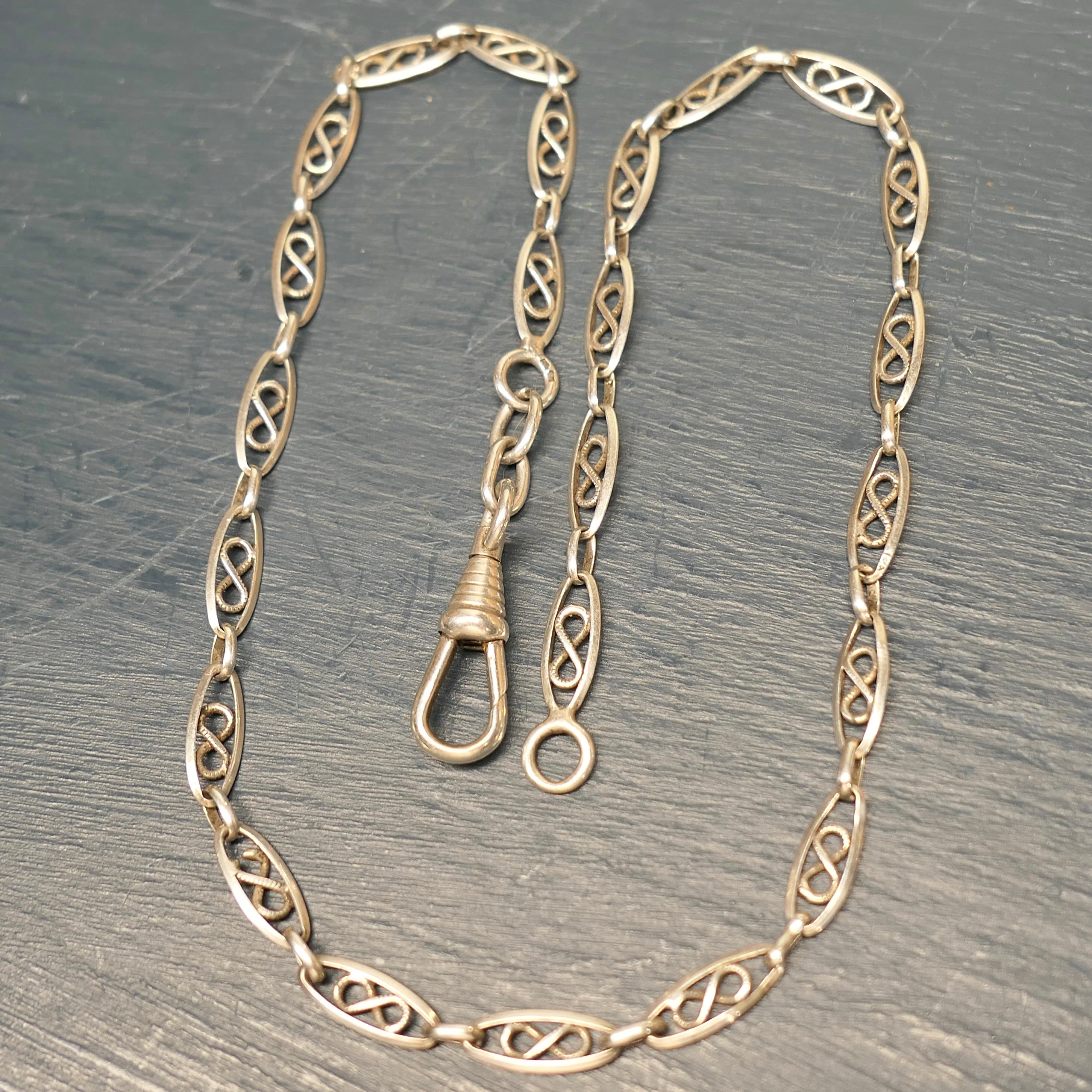 Antique, French Silver, Fancy Link, Watch Chain Necklace