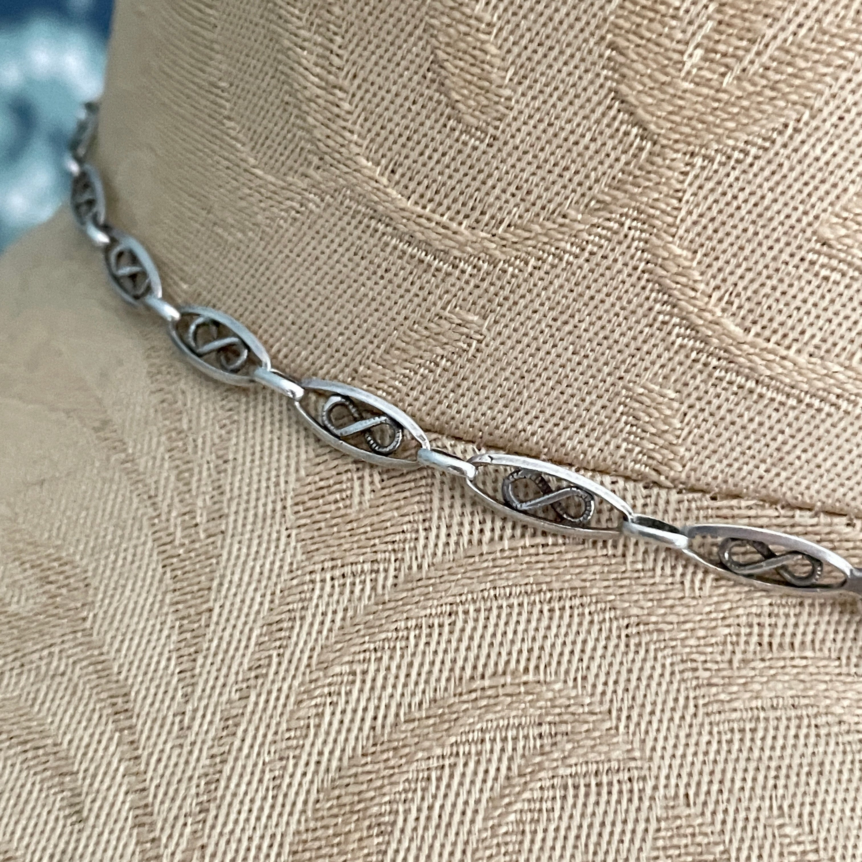 Antique, French Silver, Fancy Link, Watch Chain Necklace