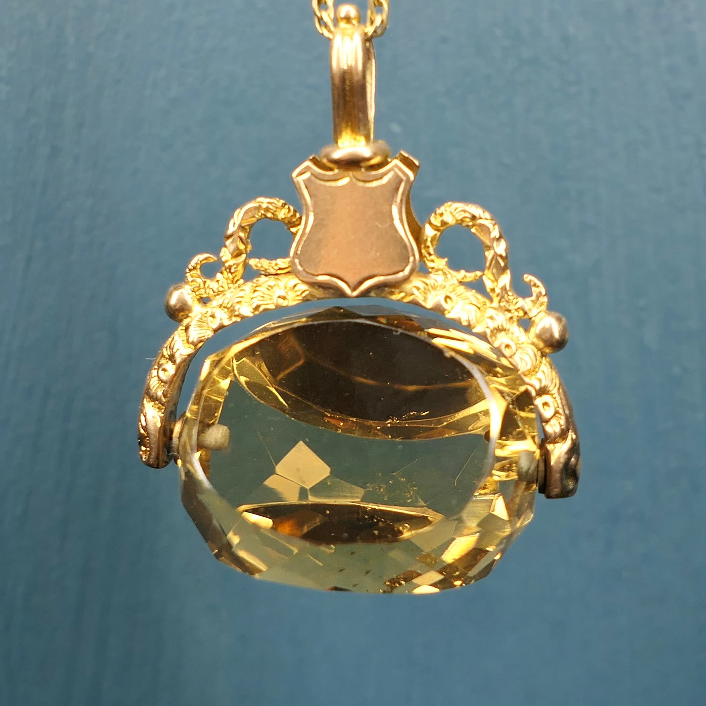 Antique, Ornate 9ct Gold, Citrine, Swivel Fob, Pendant