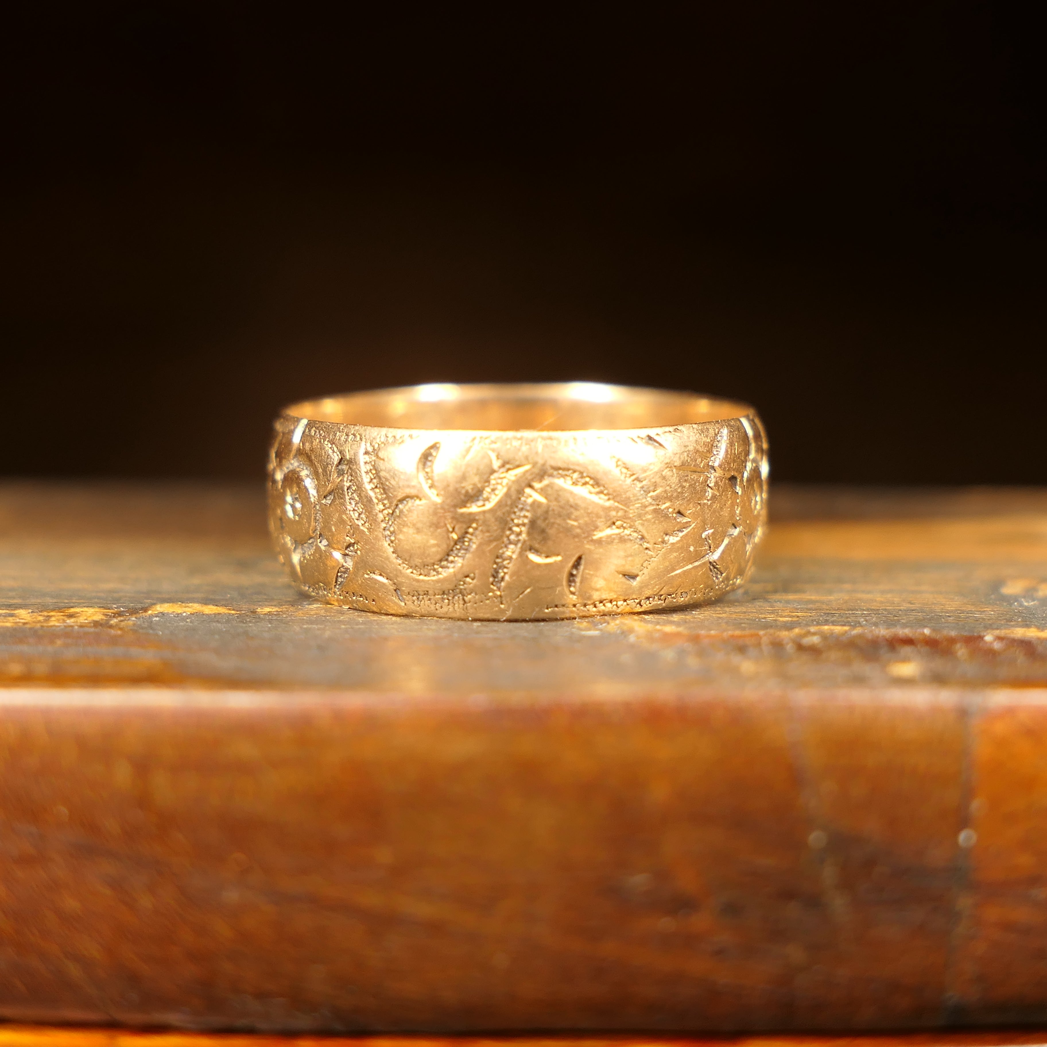 Antique, 9ct Rose Gold, Embossed, Band Ring, Hallmarked 1903
