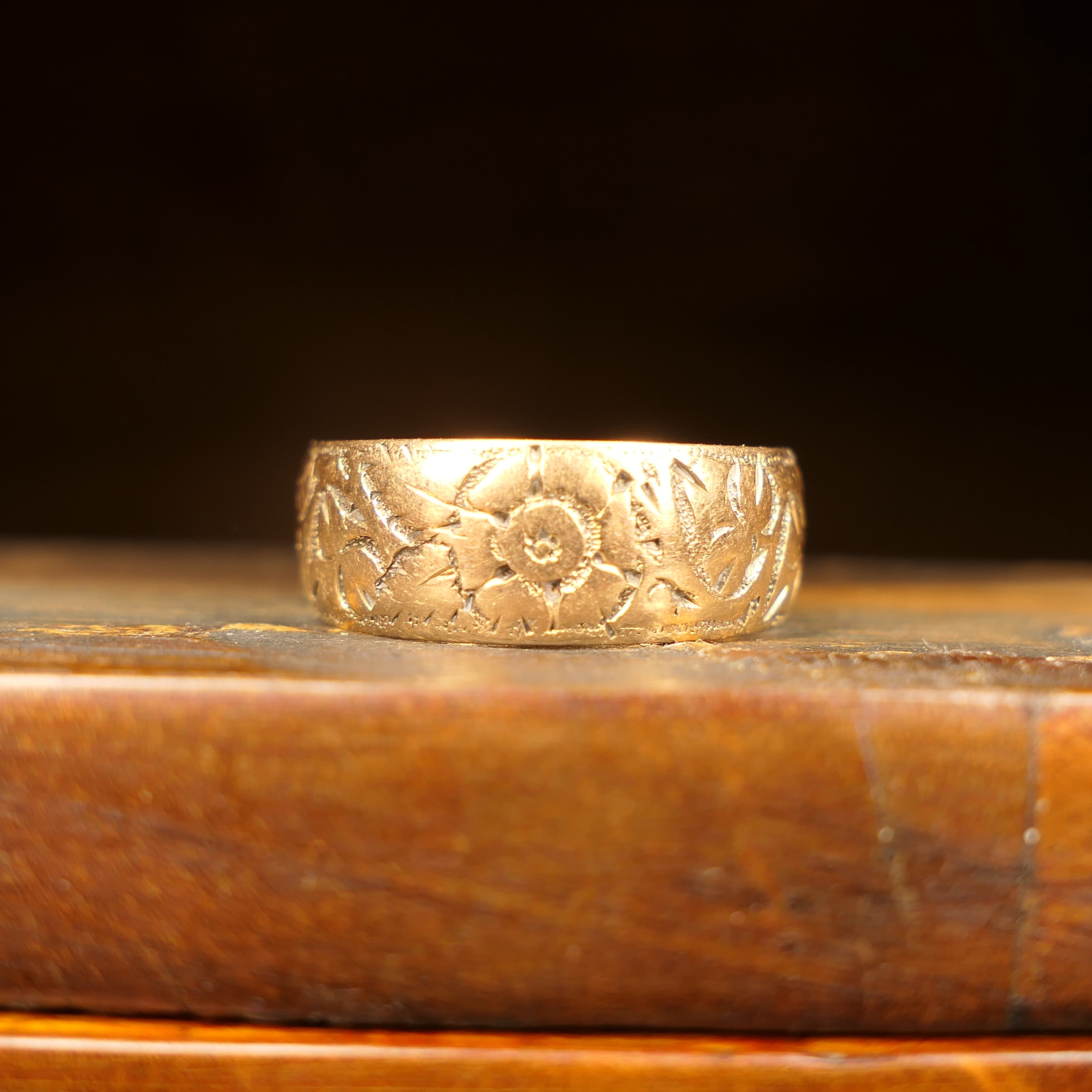 Antique, 9ct Rose Gold, Embossed, Band Ring, Hallmarked 1903