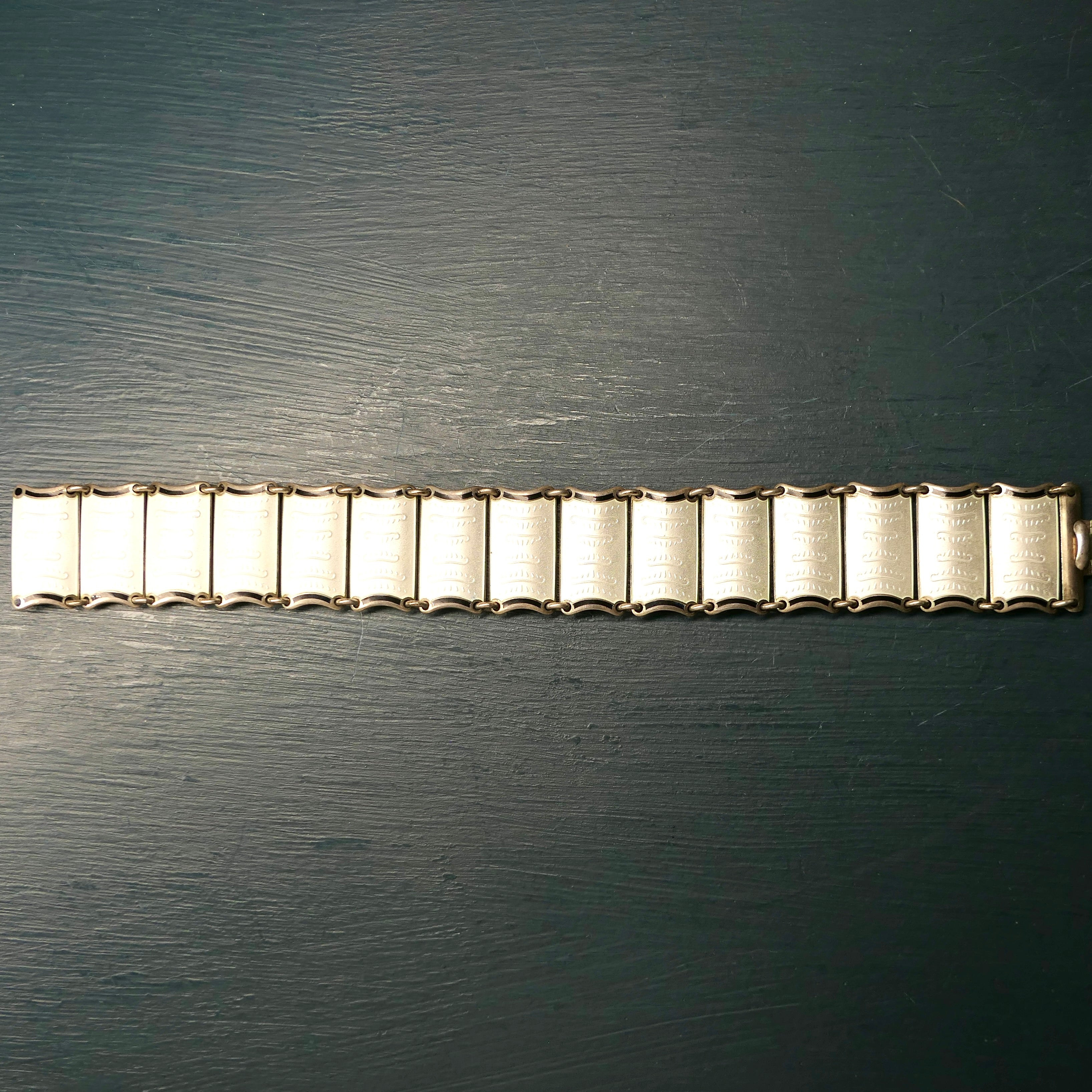 Vintage, Sterling Silver, Enamel Link Bracelet By Einar Modahl Of Norway