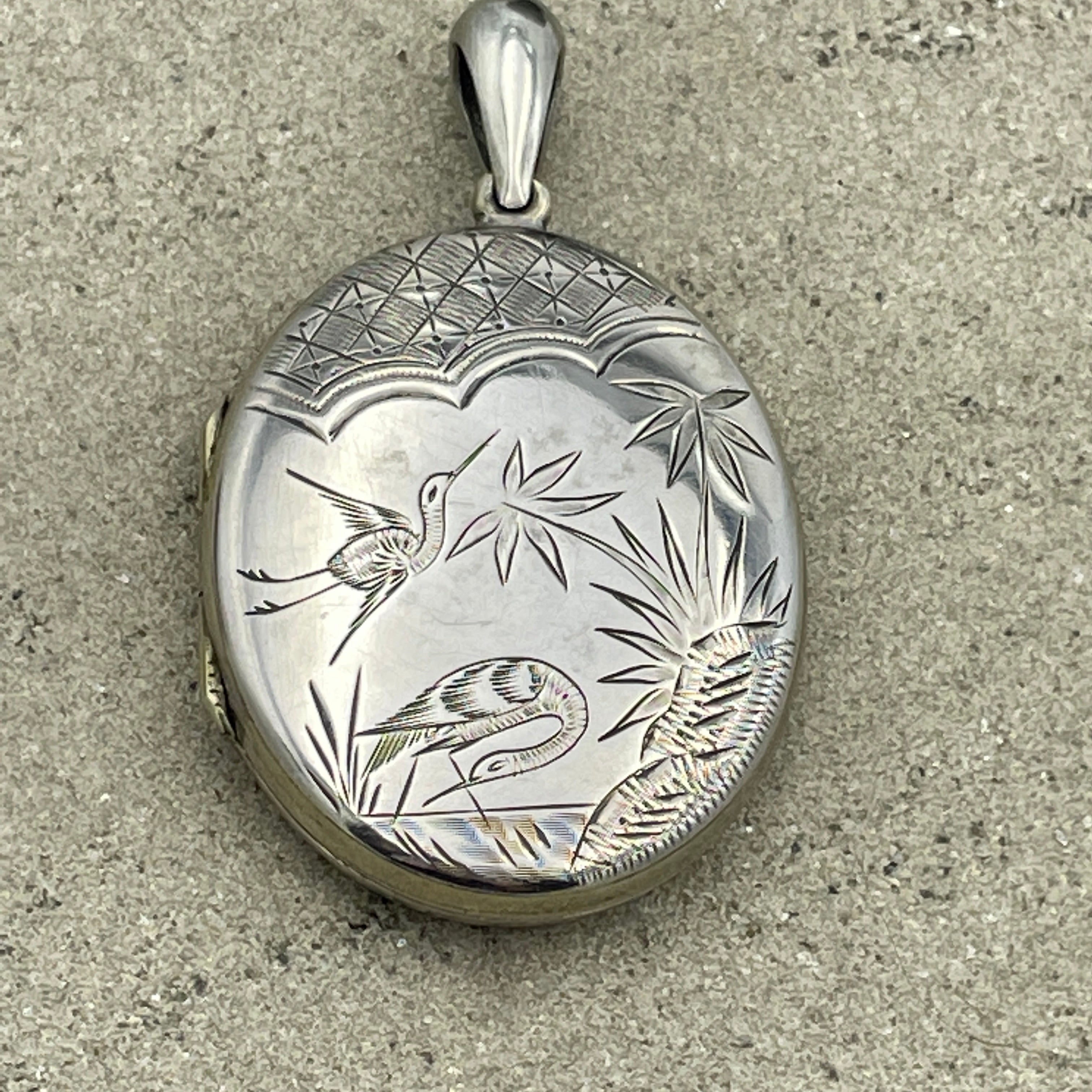 Victorian, Aesthetic Movement Silver Back & Front Locket, With Bird Motif