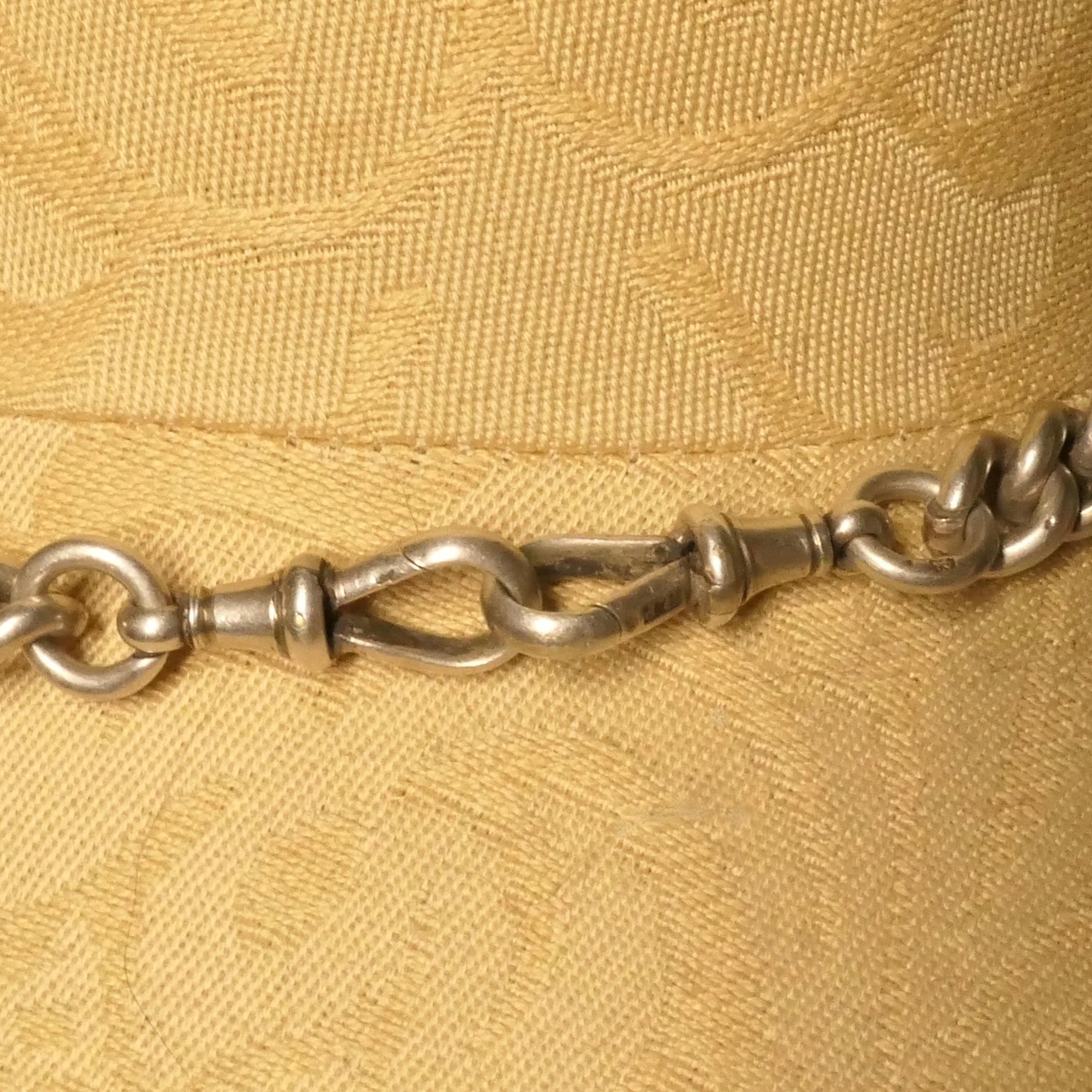 Victorian, Heavy, Sterling Silver, Double Albert watch chain, Curb links, hallmarked 1897, 93.9 grams