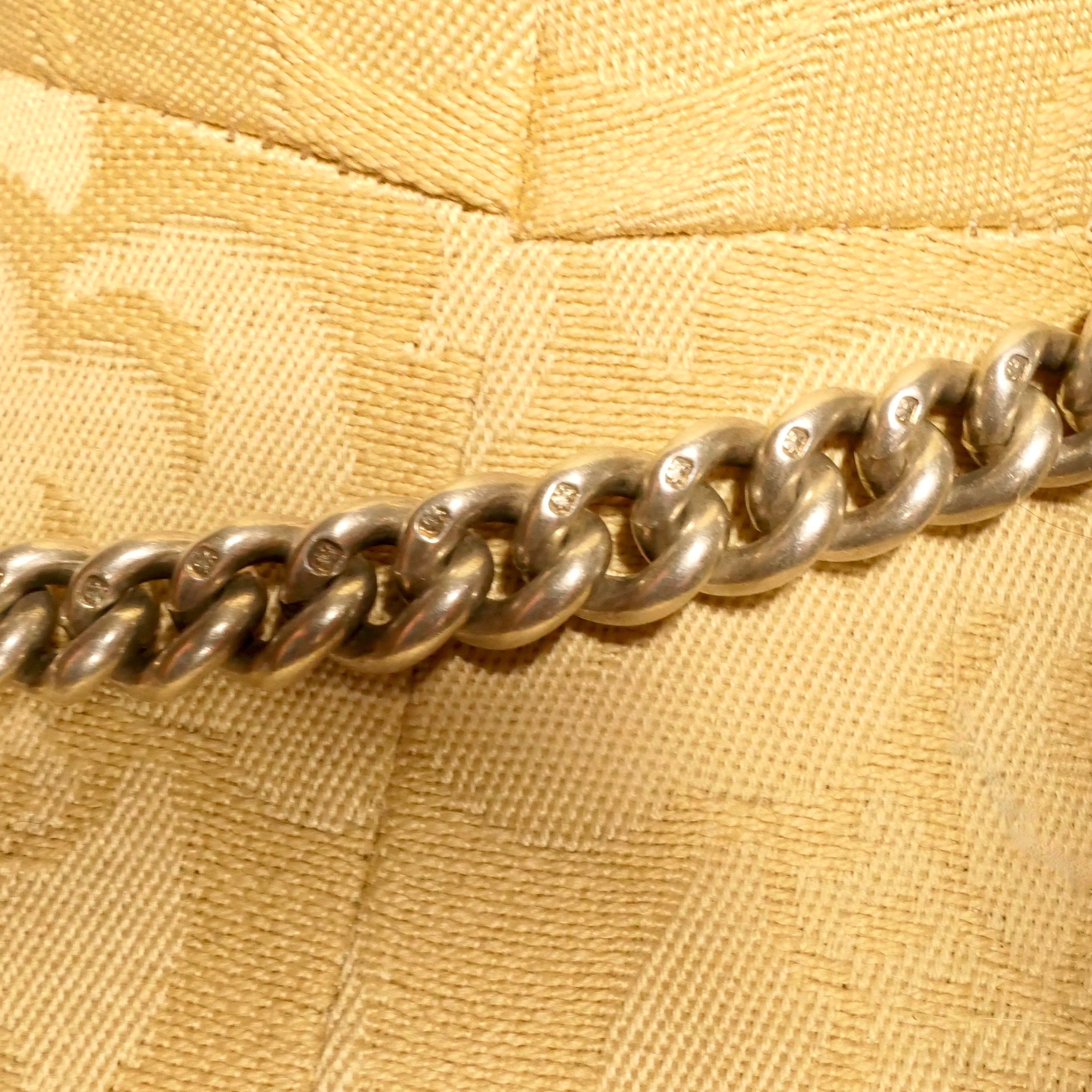 Victorian, Heavy, Sterling Silver, Double Albert watch chain, Curb links, hallmarked 1897, 93.9 grams