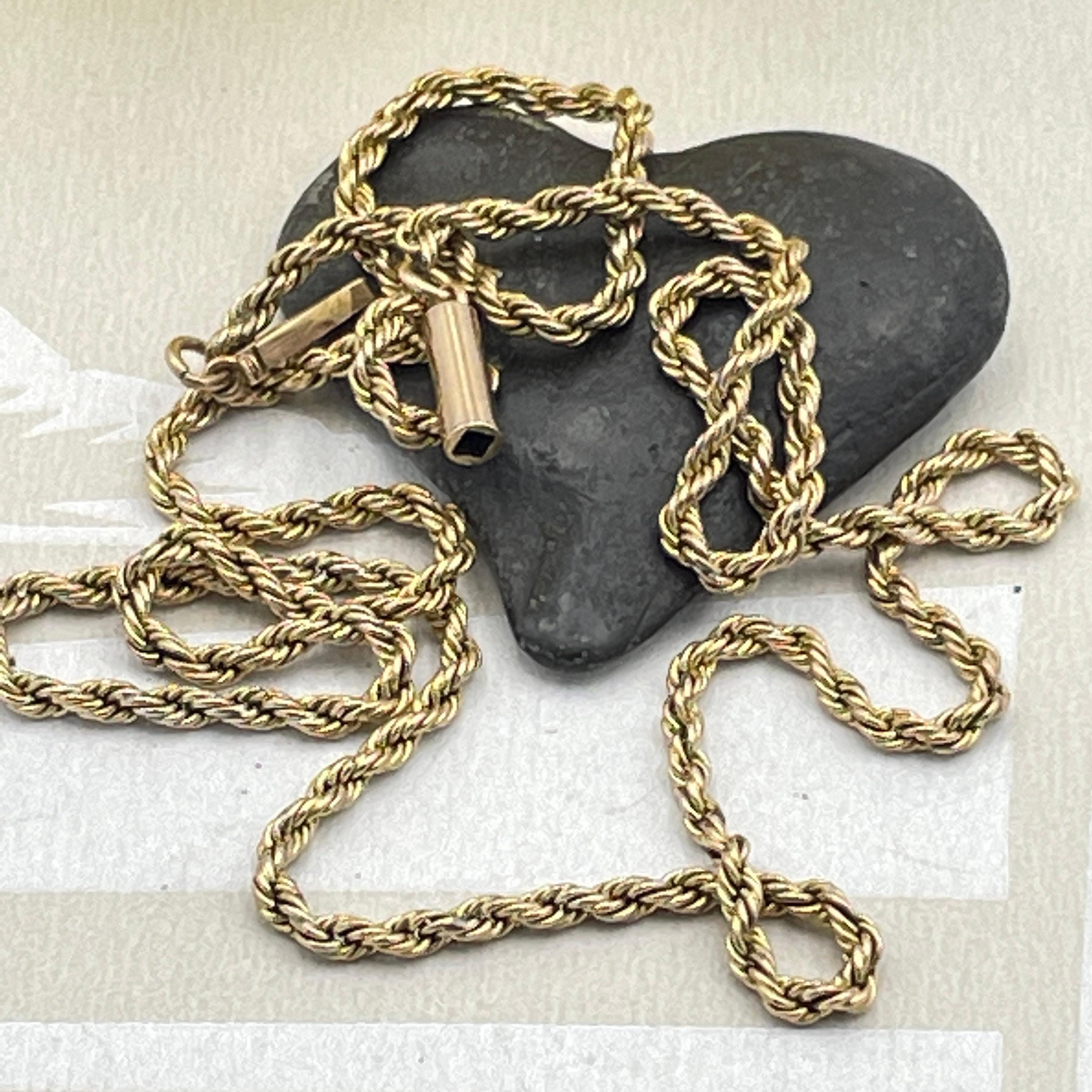 Antique, 9ct Gold Rope Twist Chain, Necklace, With Barrel Clasp