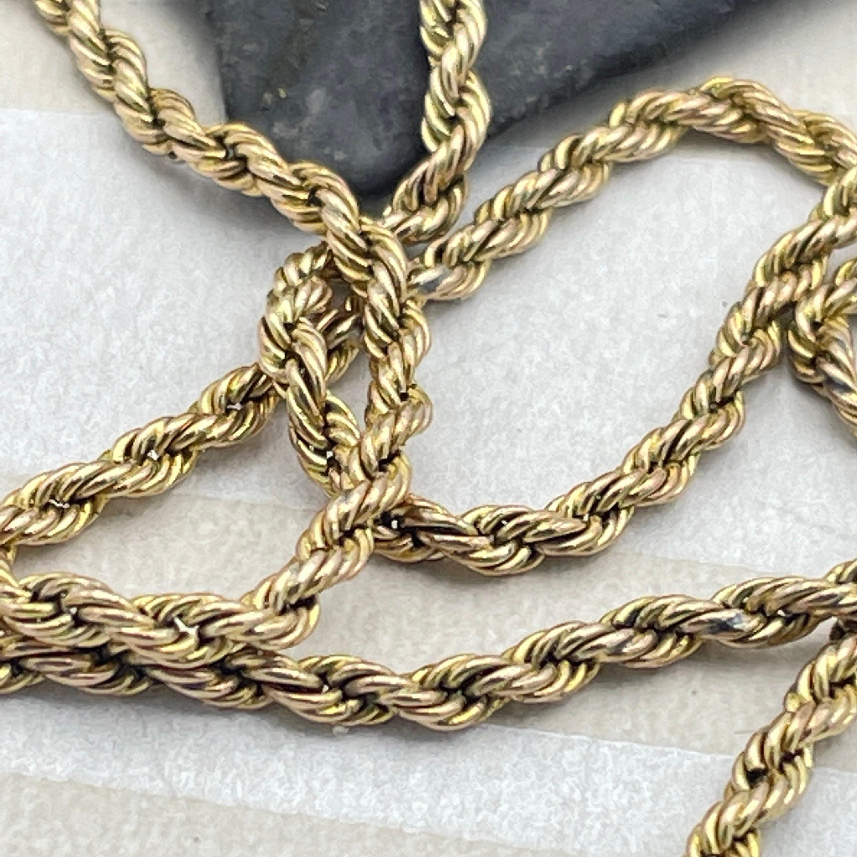 Antique, 9ct Gold Rope Twist Chain, Necklace, With Barrel Clasp