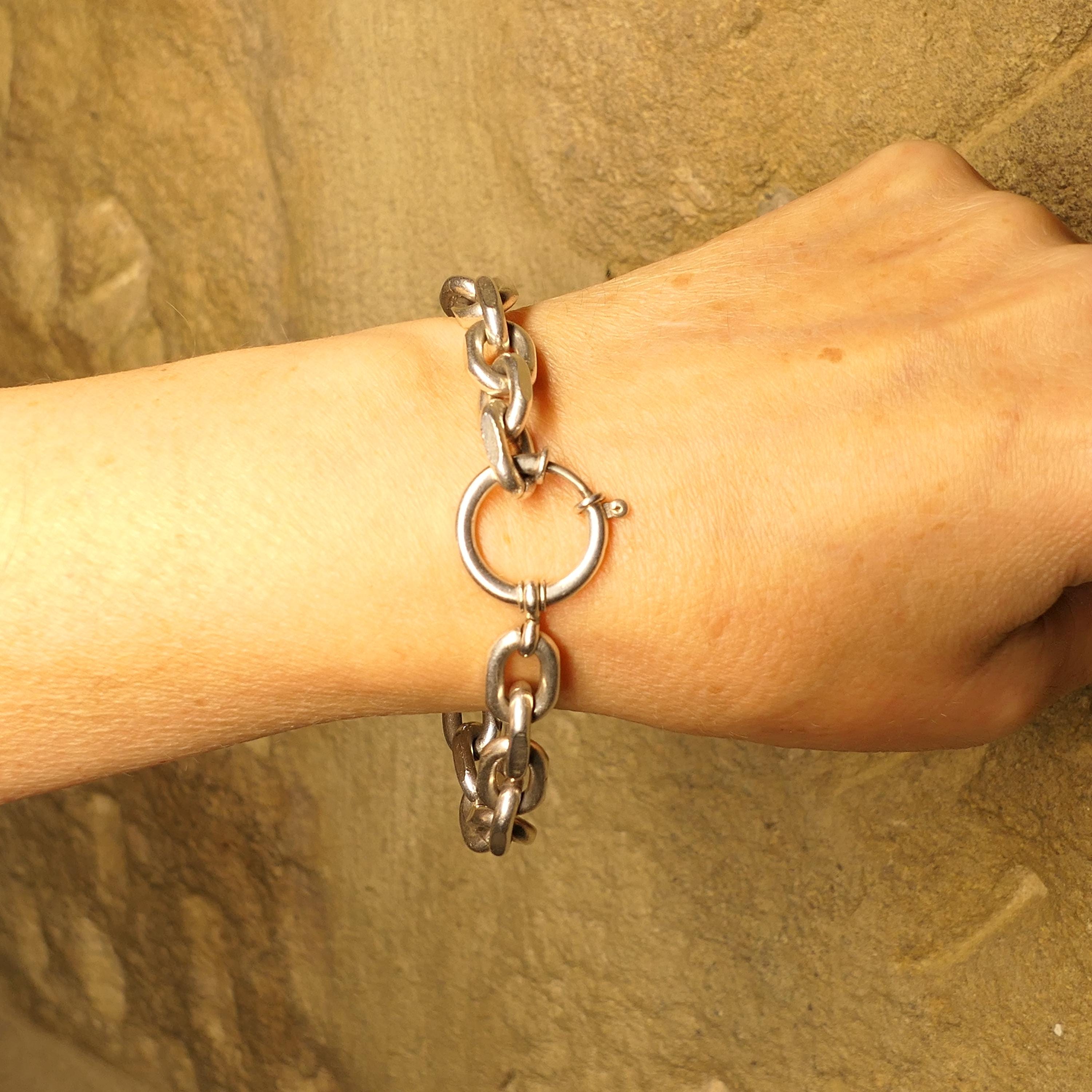 Vintage, Modernist, Sterling Silver, Anchor Curb Link Bracelet, With Large Bolt Ring Clasp