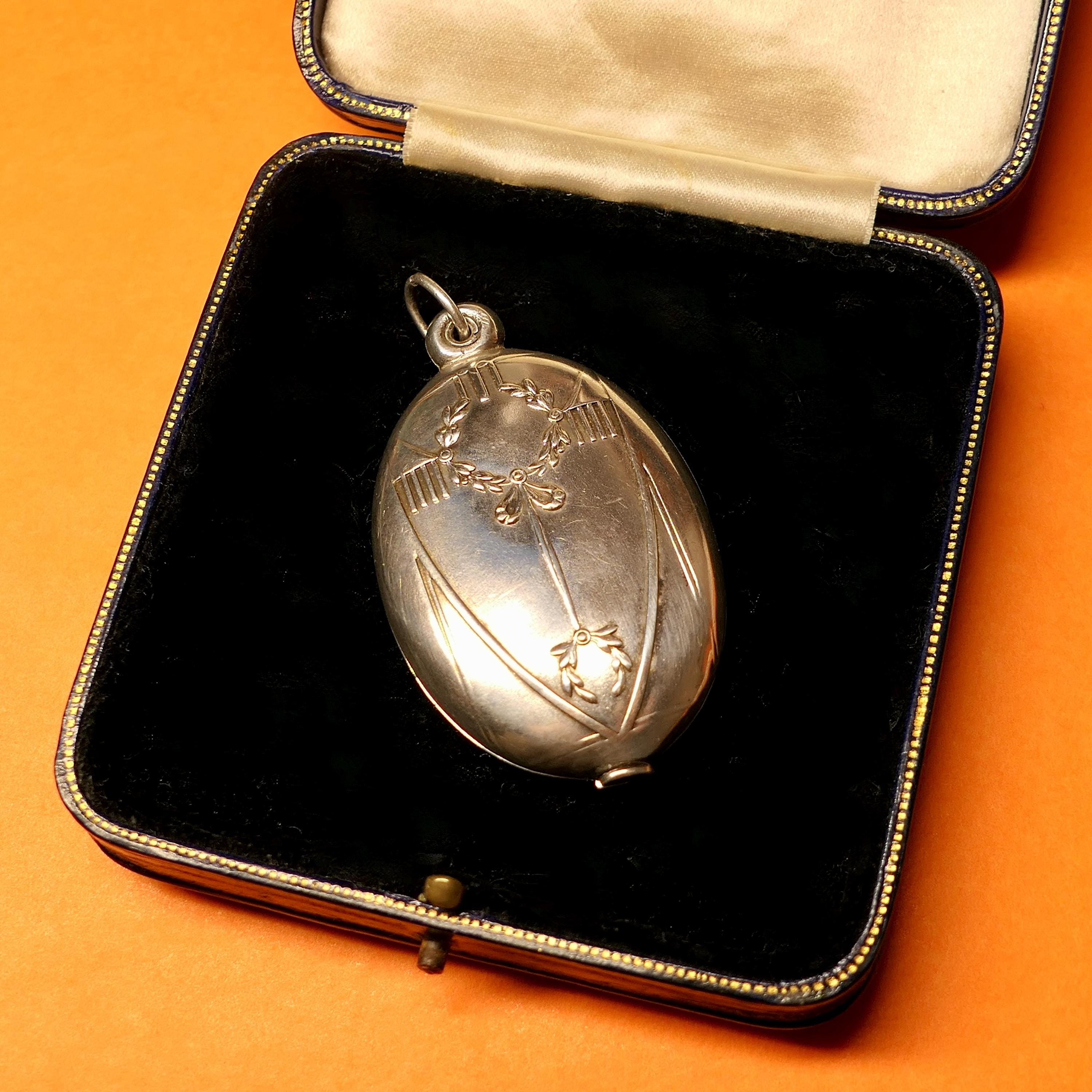 French Antique Sterling Silver Mirror, Locket, Pendant