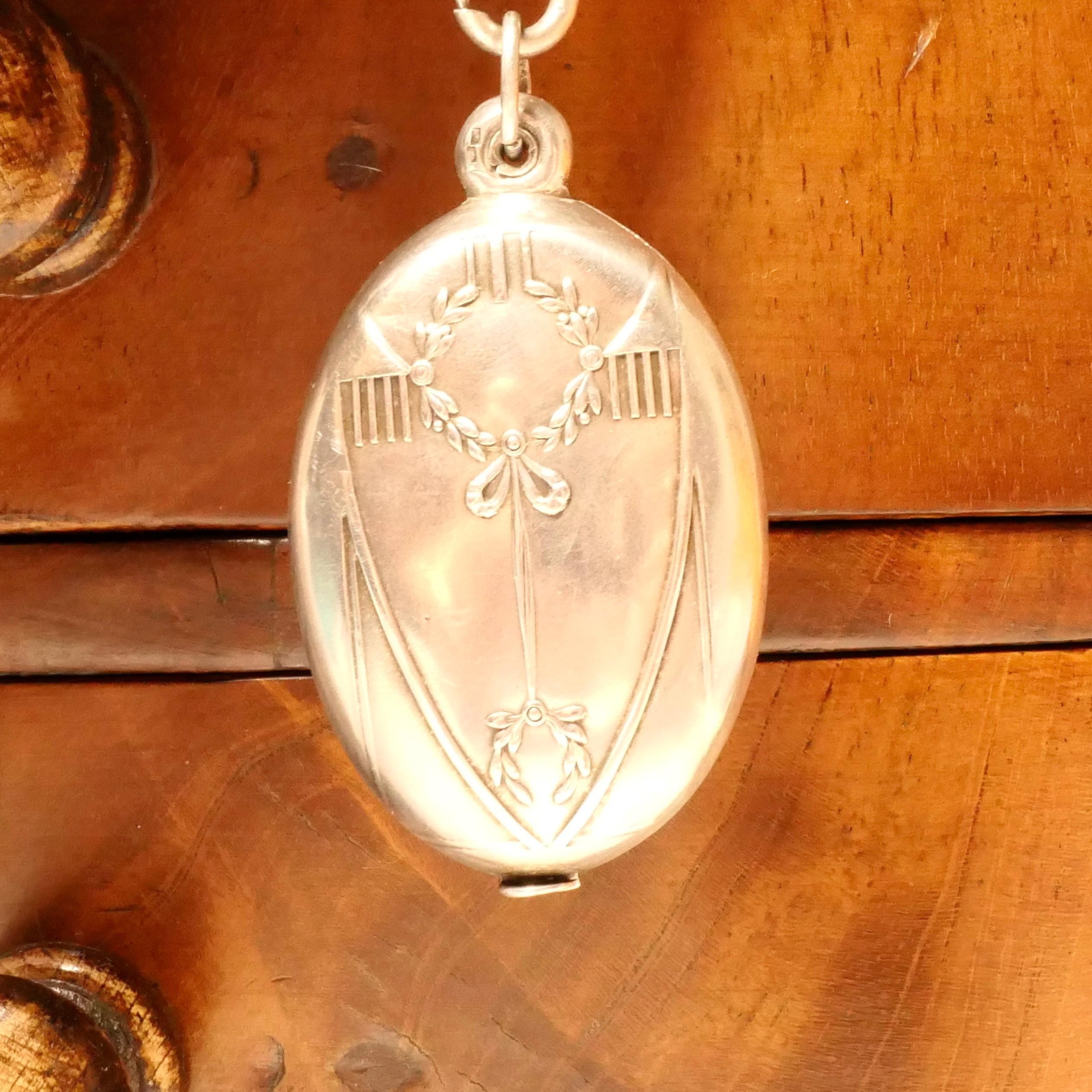 French Antique Sterling Silver Mirror, Locket, Pendant