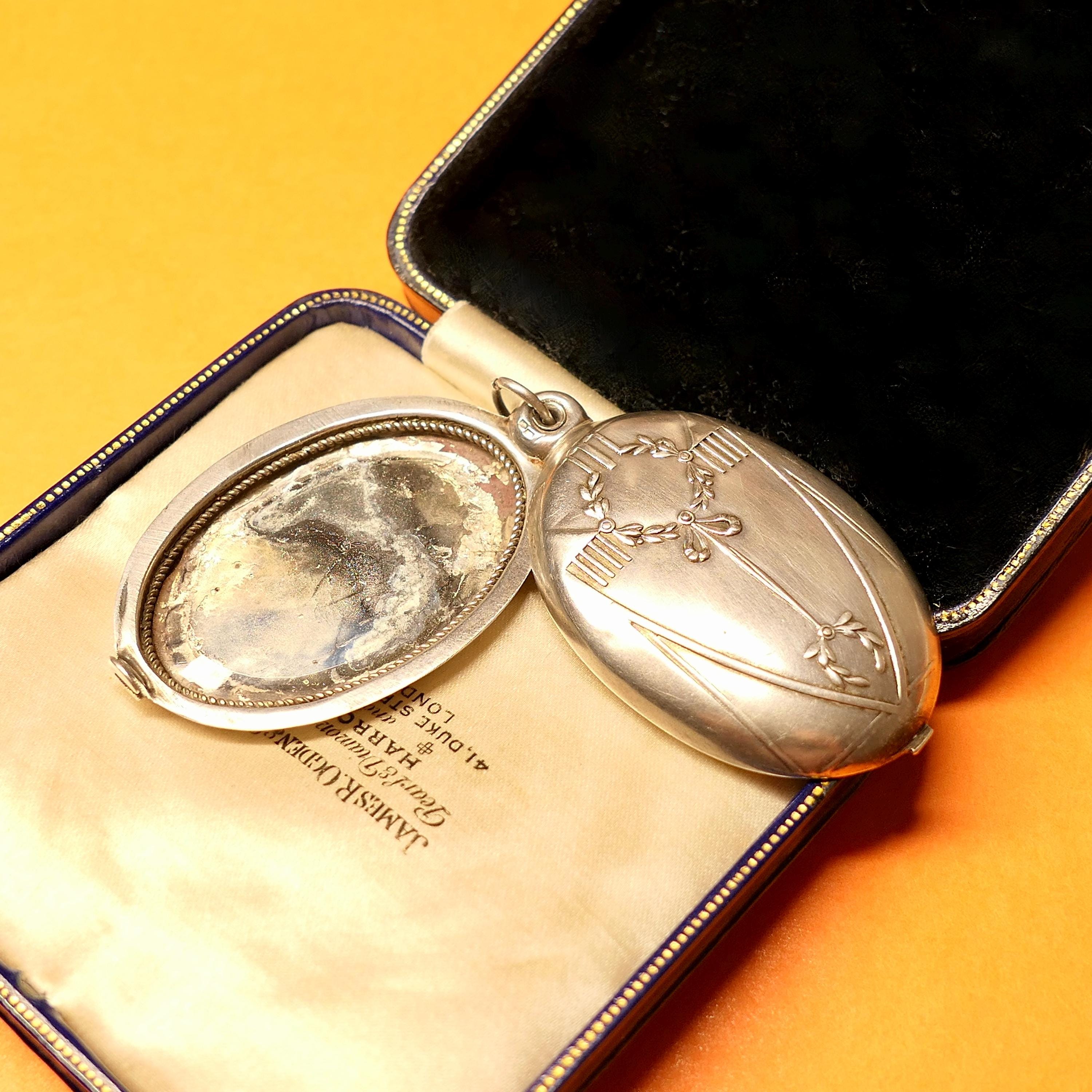 French Antique Sterling Silver Mirror, Locket, Pendant