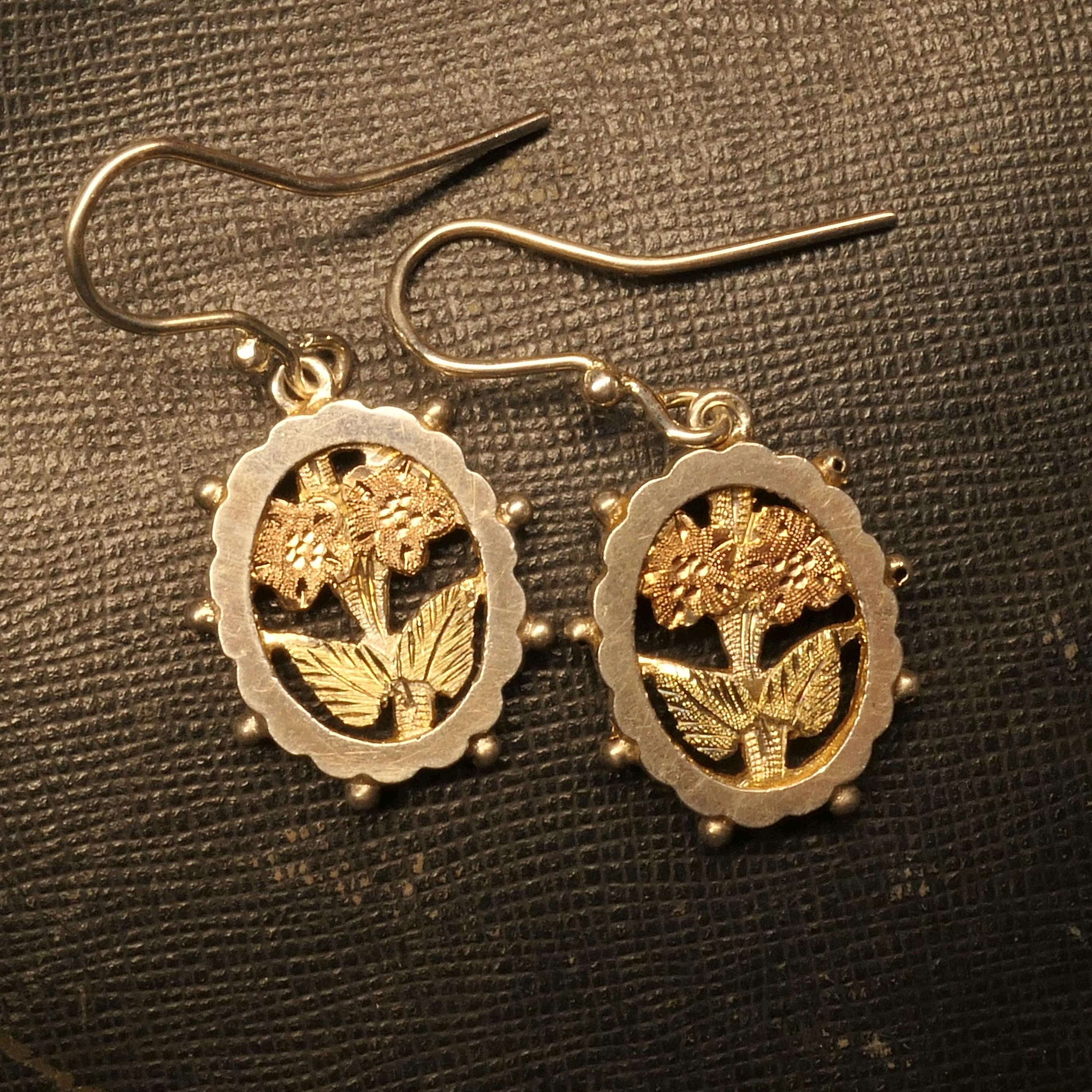 Victorian, Aesthetic Movement, Floral Motif, Silver Drop Earrings