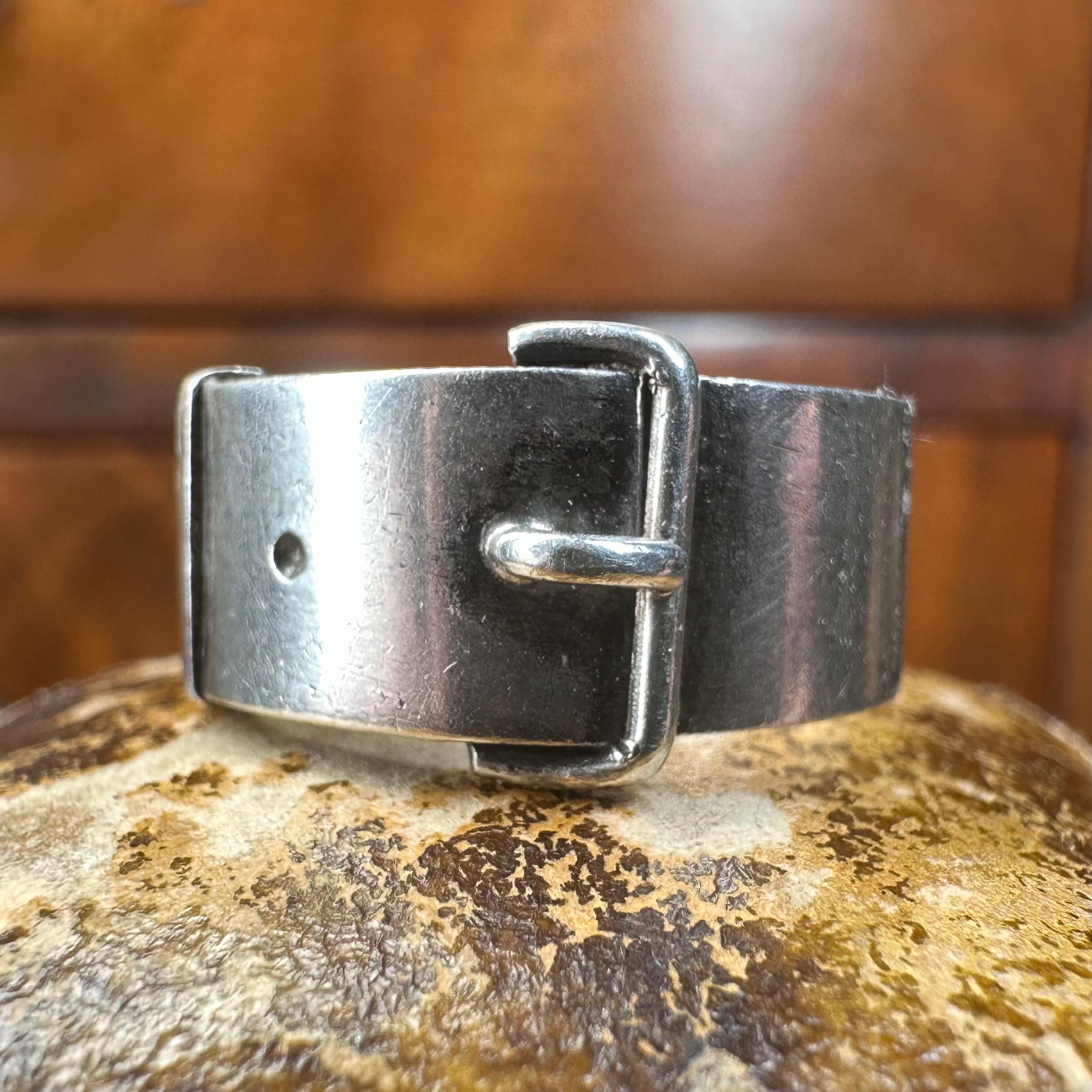 Victorian Sterling Silver, Chunky Wide Band Buckle Ring, Hallmarked 1880