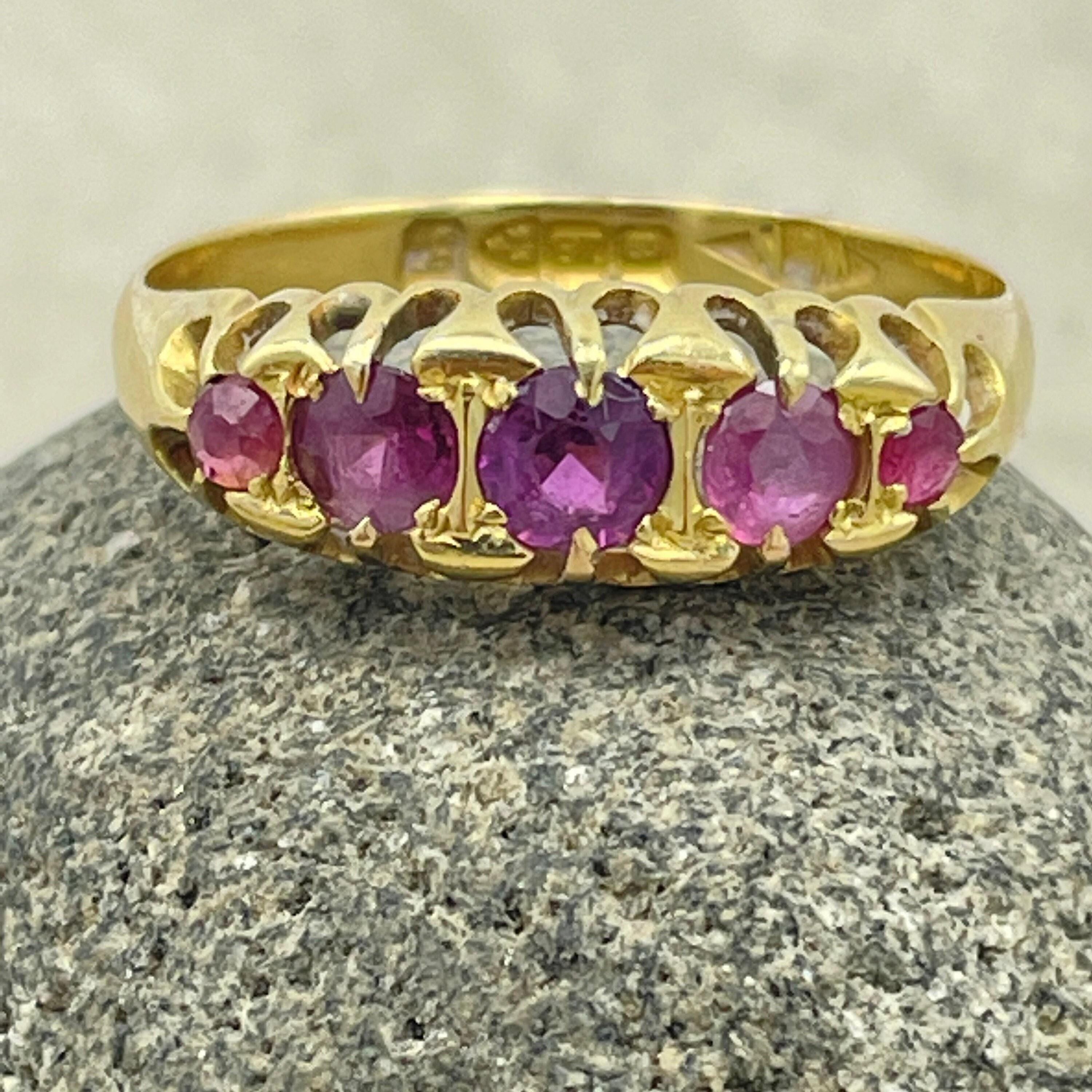 Antique 18ct gold five stone pink tourmaline ring, hallmarked chester 1919