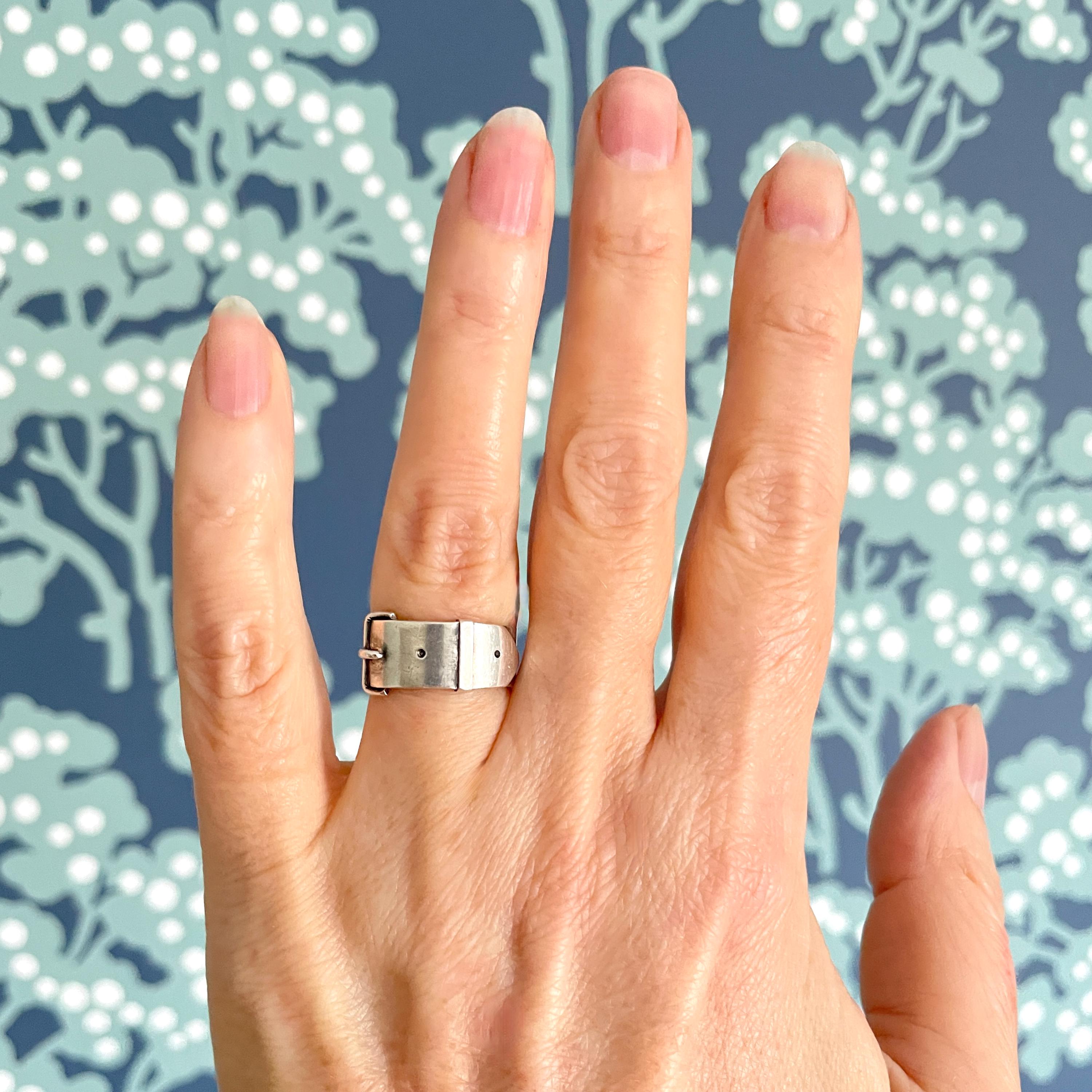 Victorian Sterling Silver, Chunky Wide Band Buckle Ring, Hallmarked 1880