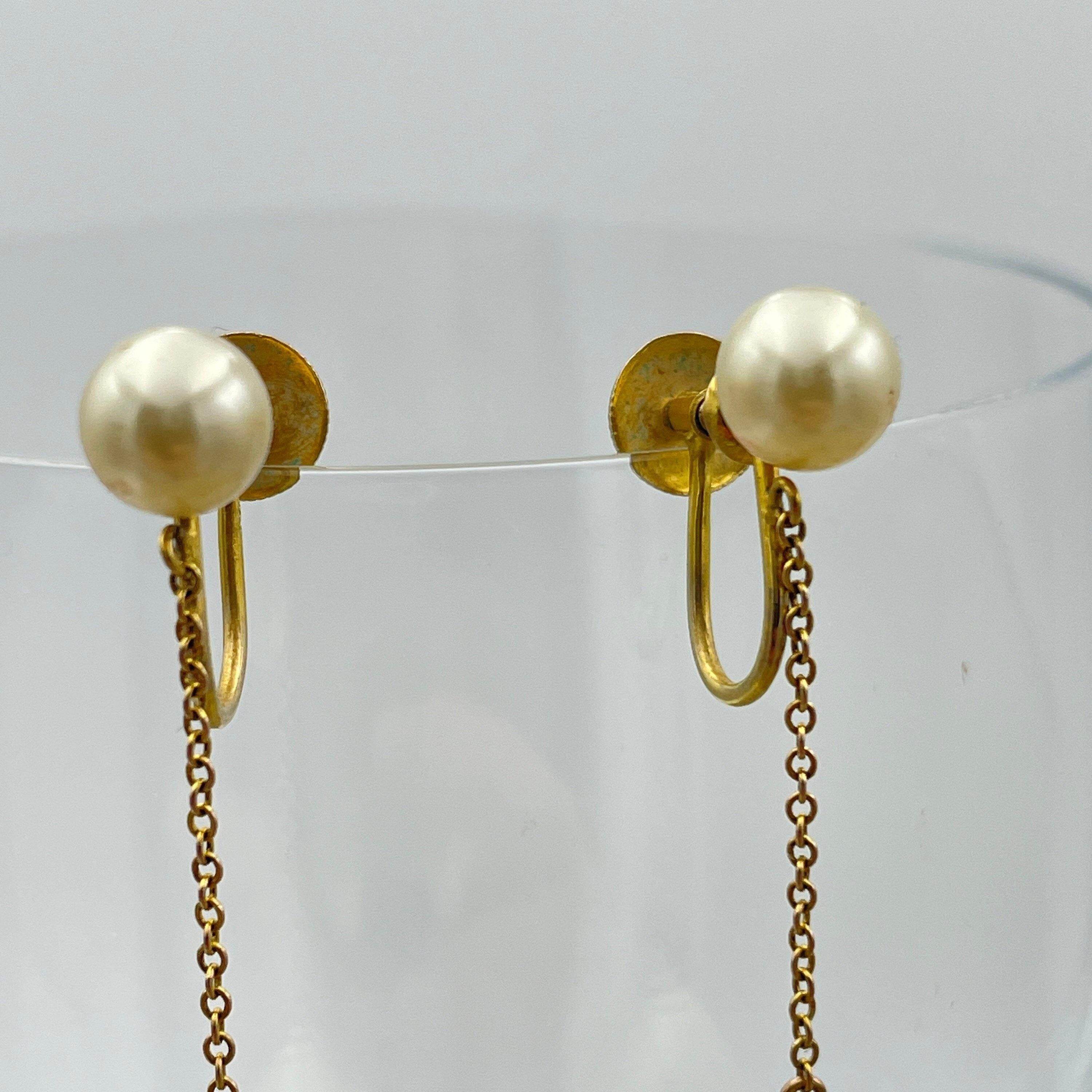 Vintage 9ct gold faux teardrop pearl screw back earrings