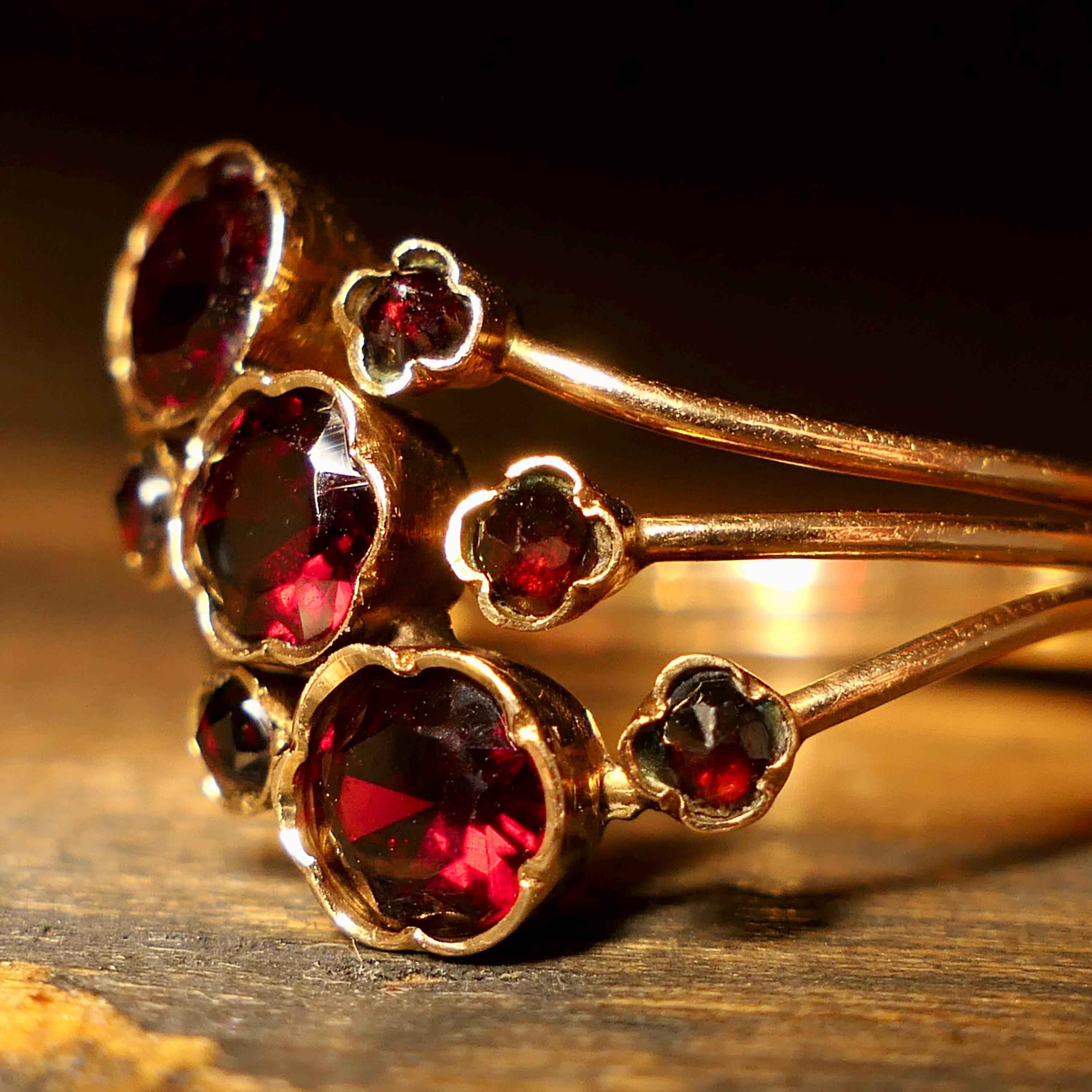 Antique, Art Nouveau, Austro Hungarian, 14ct Gold, Garnet flower ring