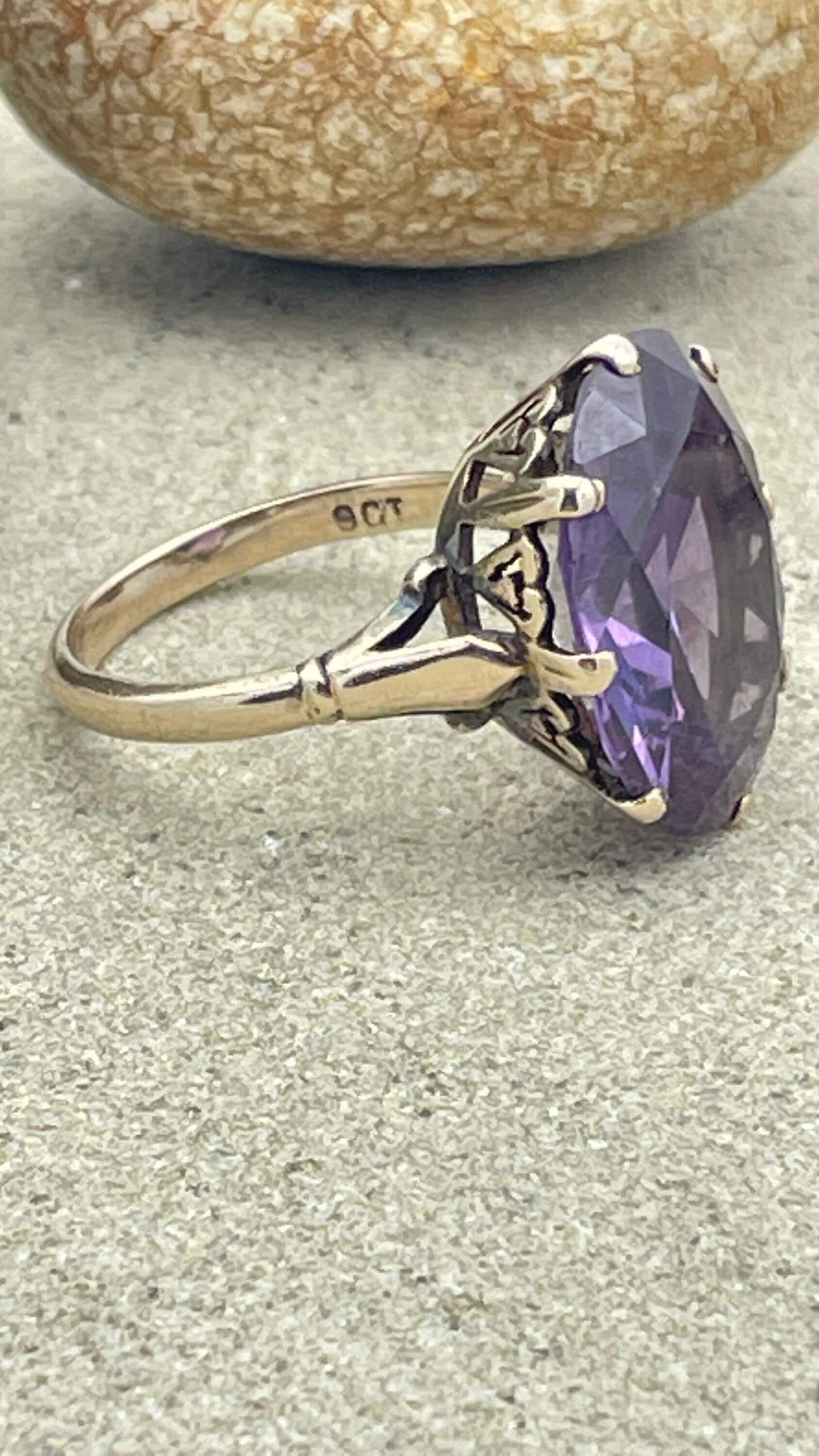 Vintage 9ct Gold Synthetic Purple Sapphire Dress Ring, c1940s