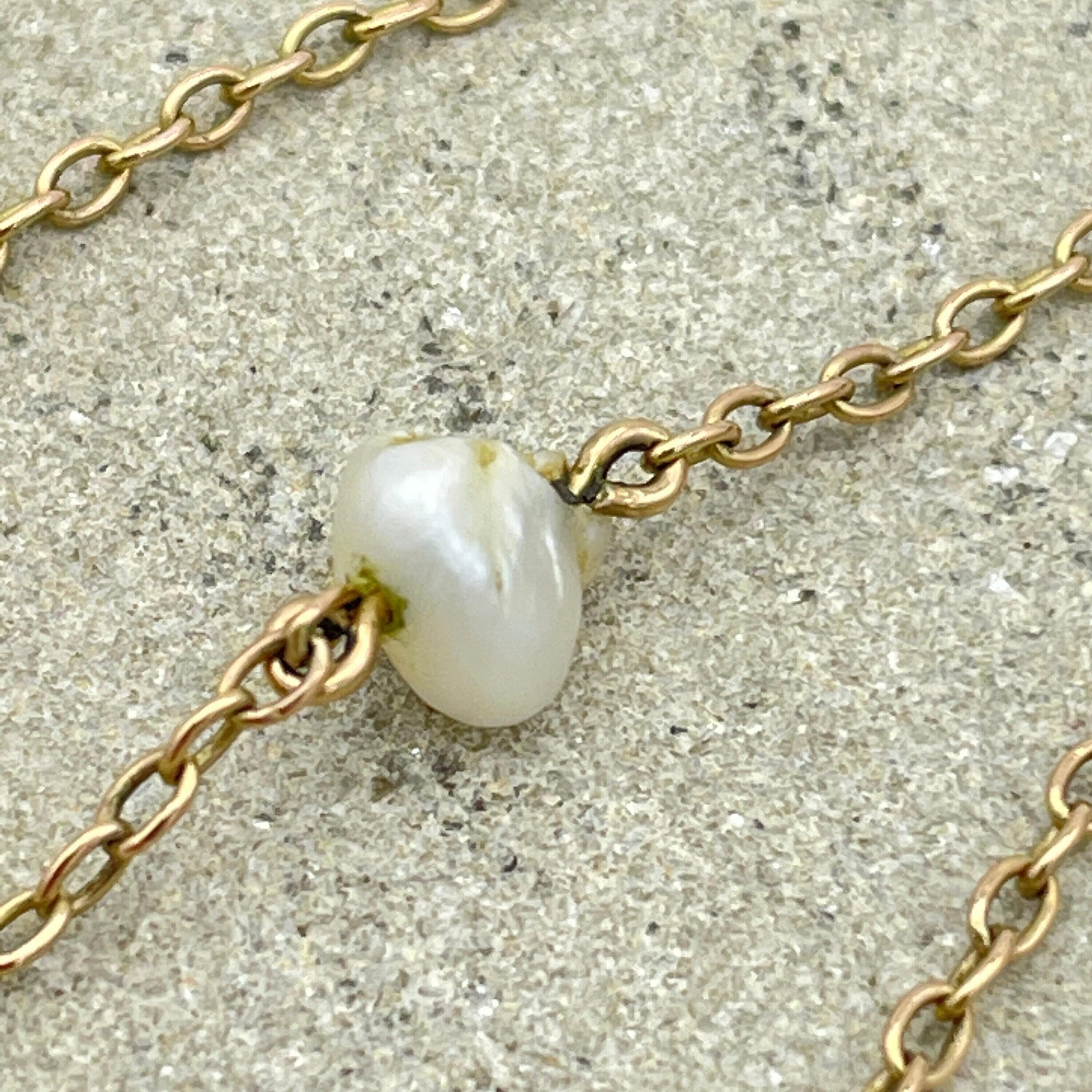 Antique, 9ct Gold & Baroque Pearl, Chain Necklace