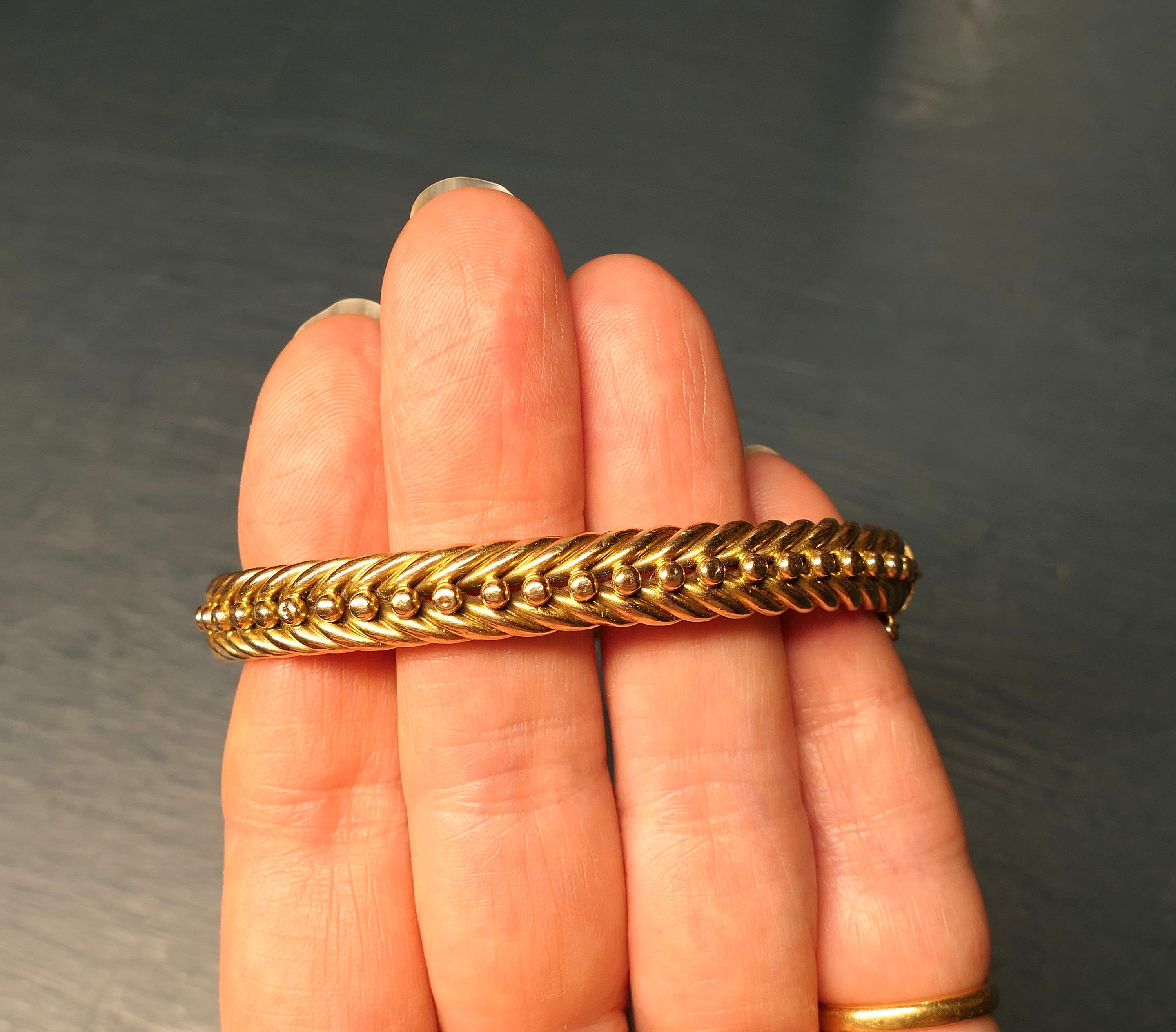 Victorian 15ct Gold, Braided Hinged Bangle, Bracelet, 22.5 grams