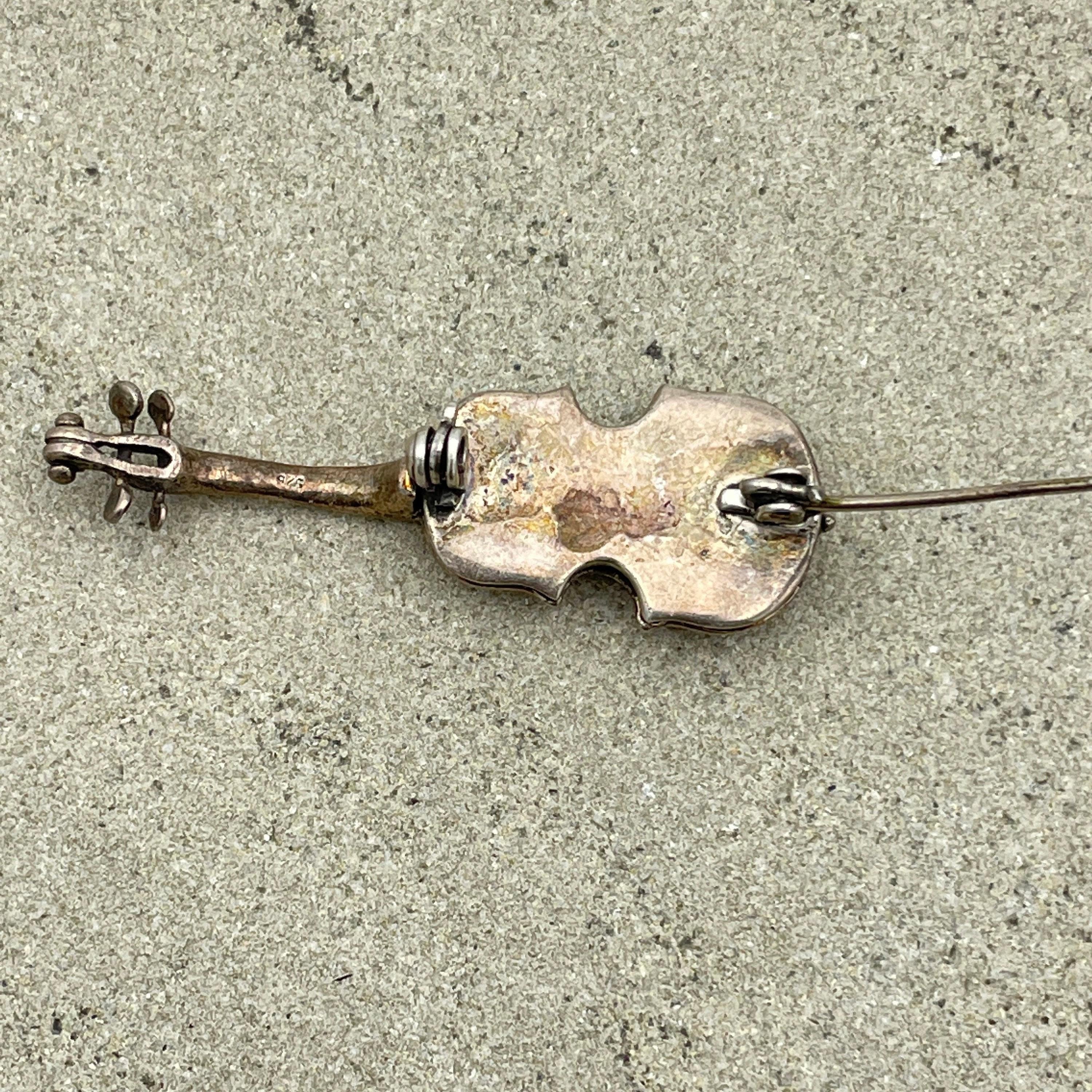 Vintage hand made silver violin brooch