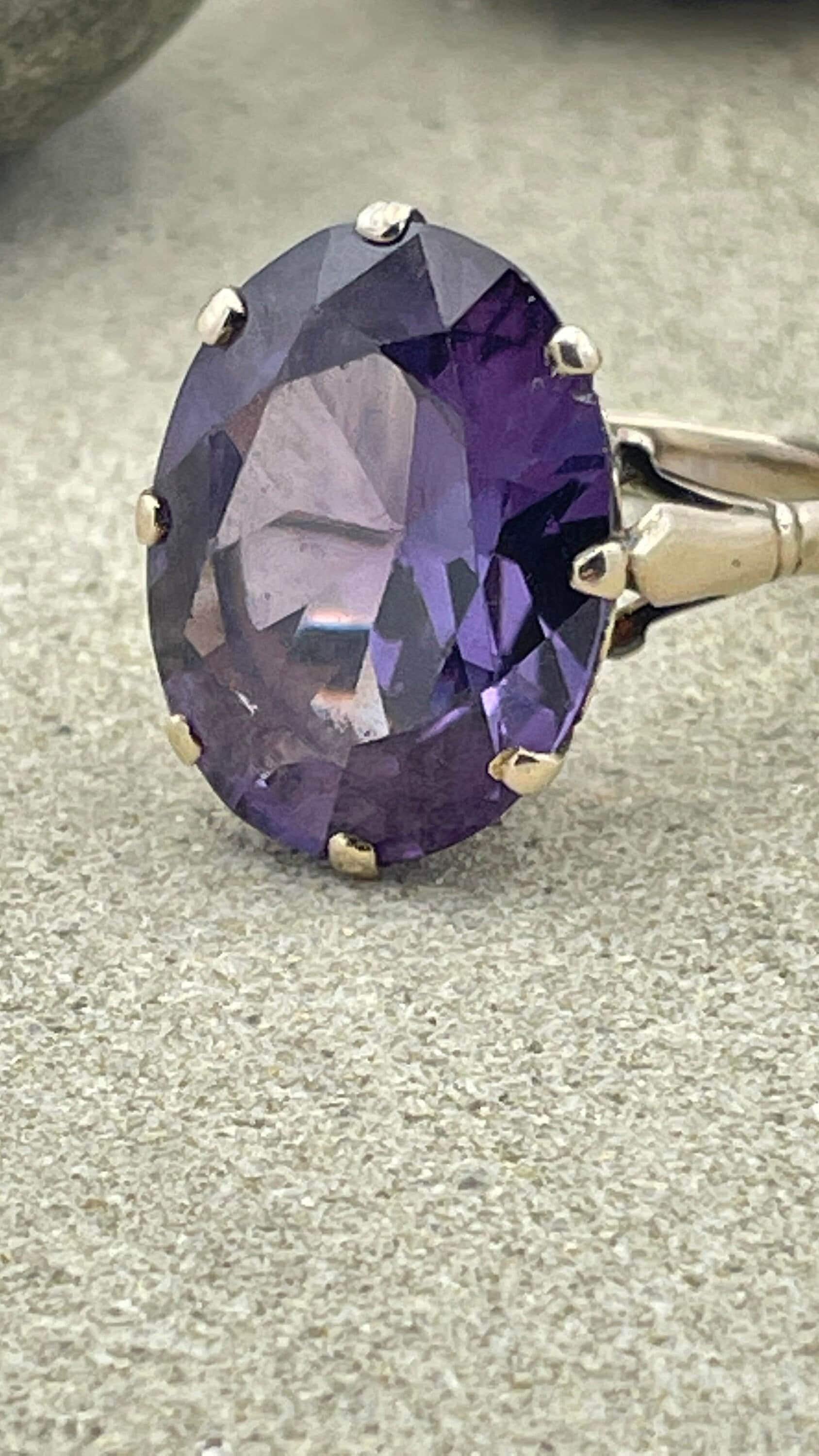 Vintage 9ct Gold Synthetic Purple Sapphire Dress Ring, c1940s