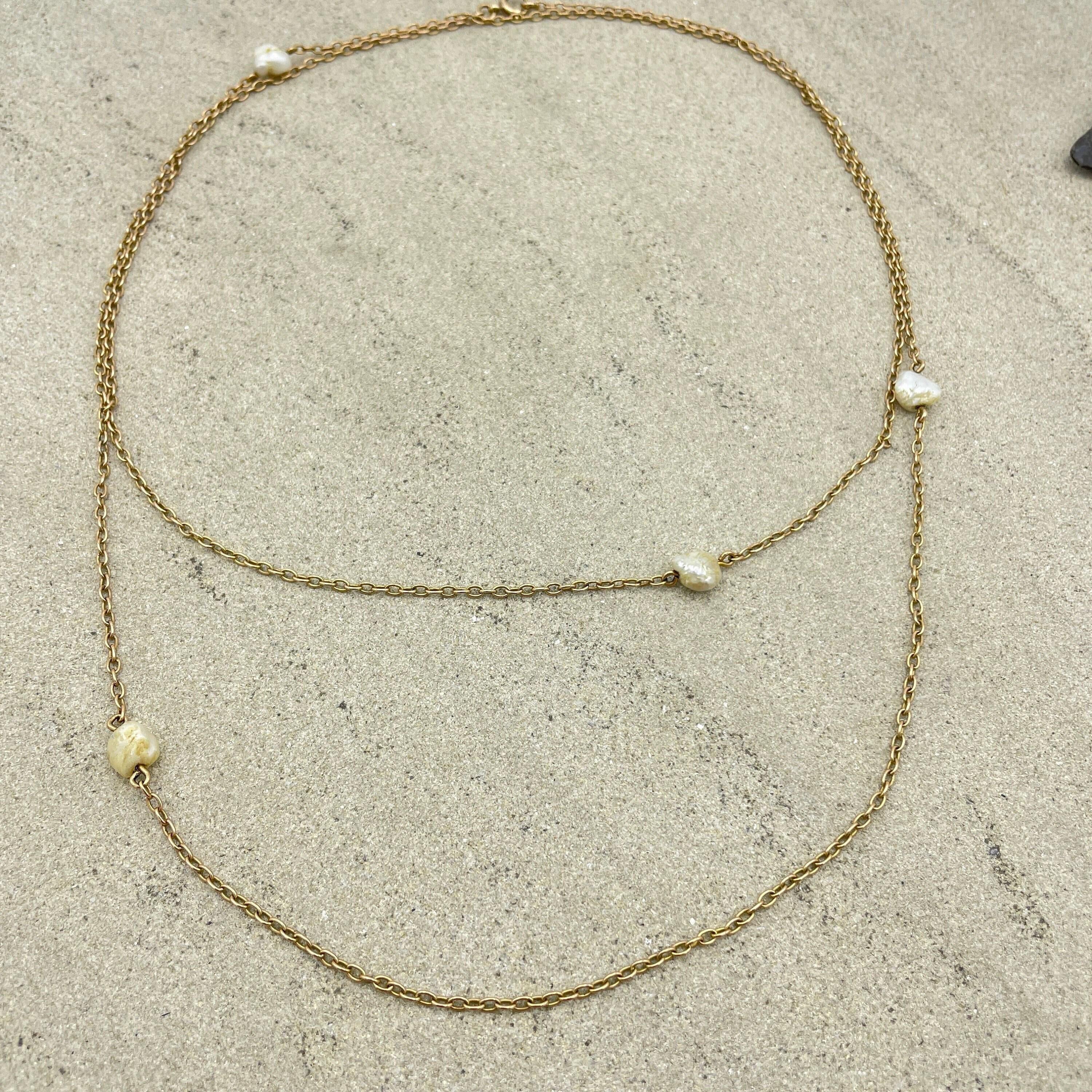 Antique, 9ct Gold & Baroque Pearl, Chain Necklace