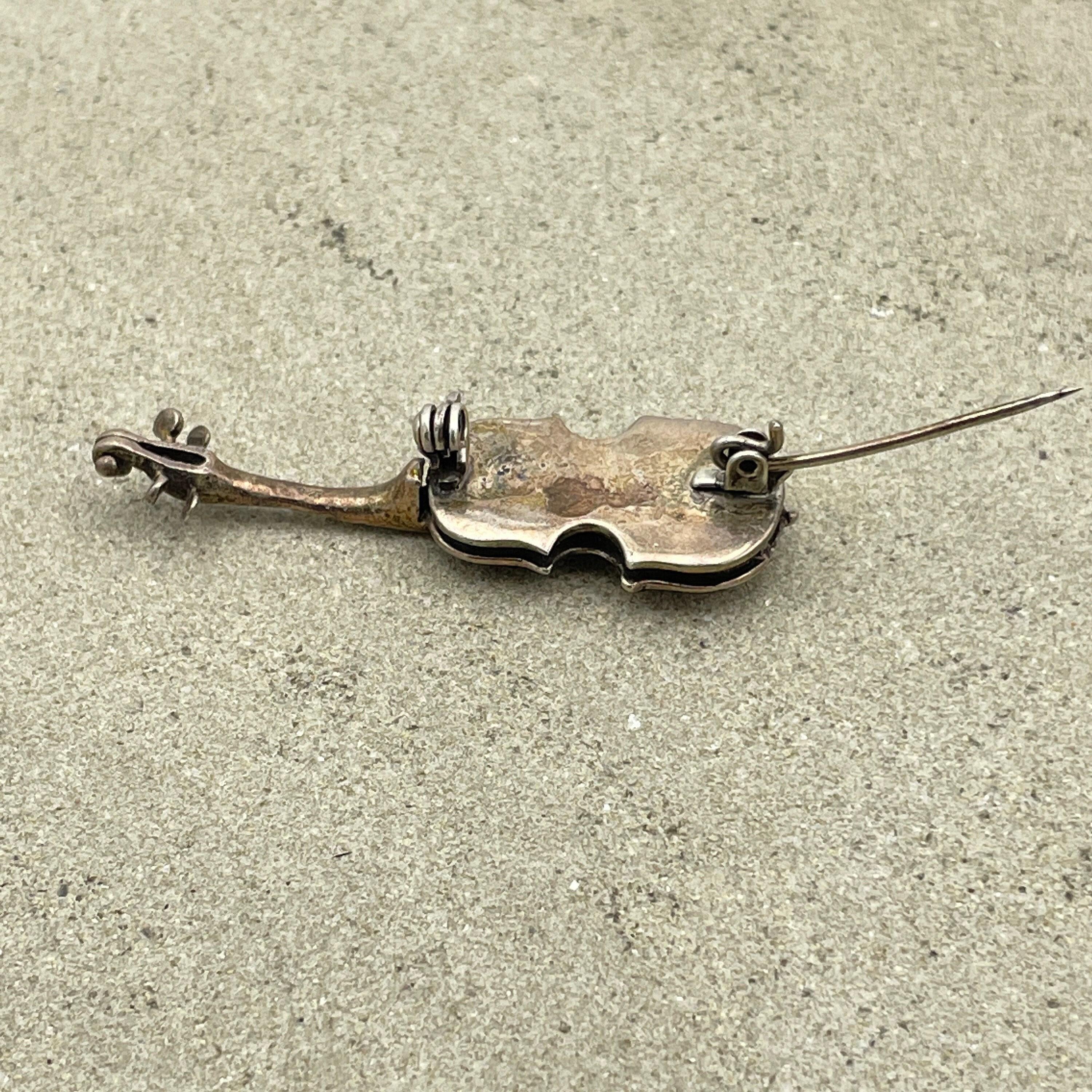 Vintage hand made silver violin brooch