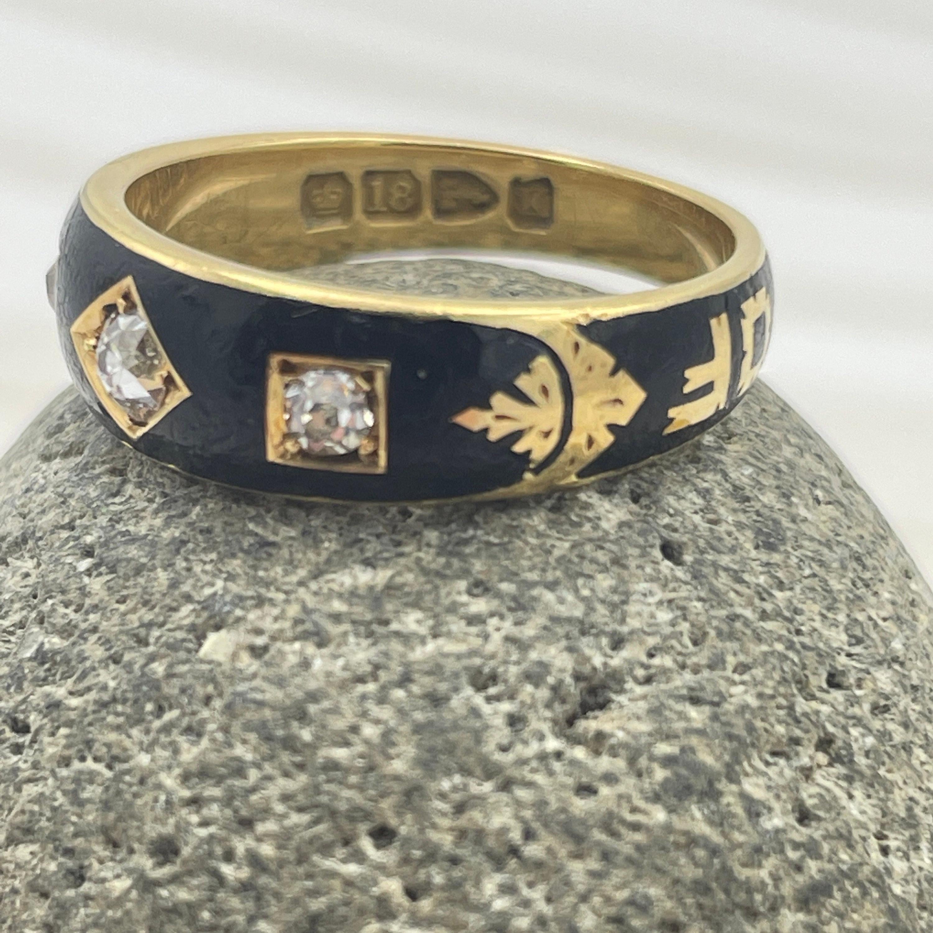 Victorian, 18ct Gold, Old Cut Diamond, Mourning Ring, Hallmarked Chester 1893