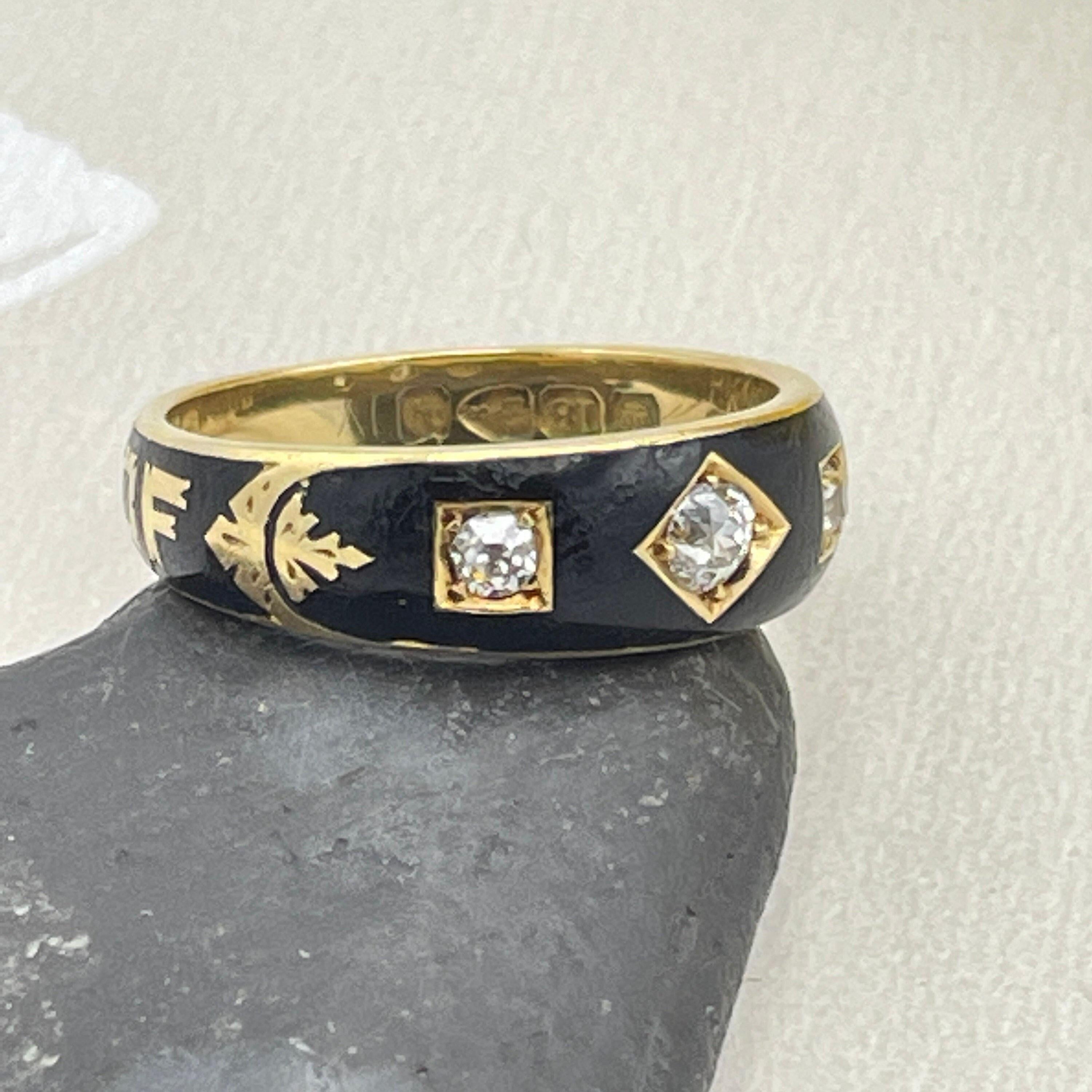 Victorian, 18ct Gold, Old Cut Diamond, Mourning Ring, Hallmarked Chester 1893