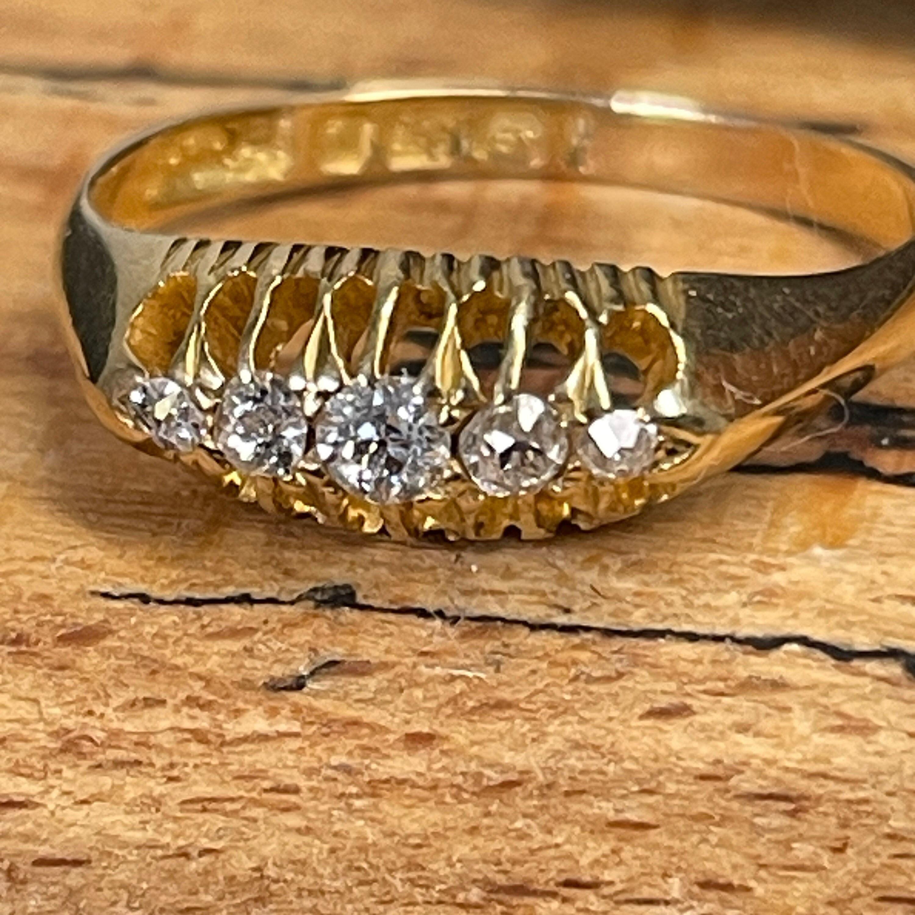 Antique 18ct gold, old cut diamond, five stone ring