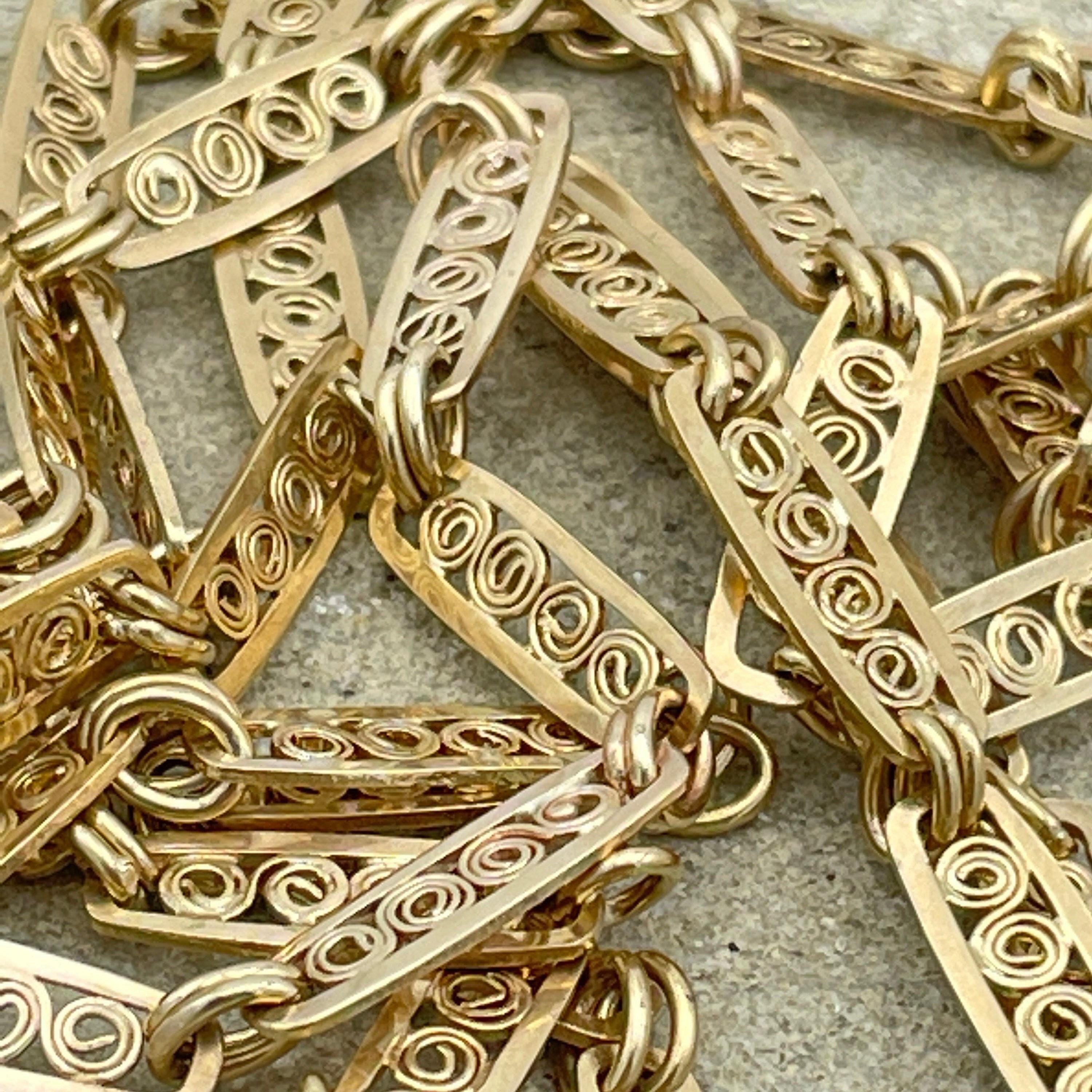 Vintage 9ct gold fancy link filigree chain, 14.5 grams