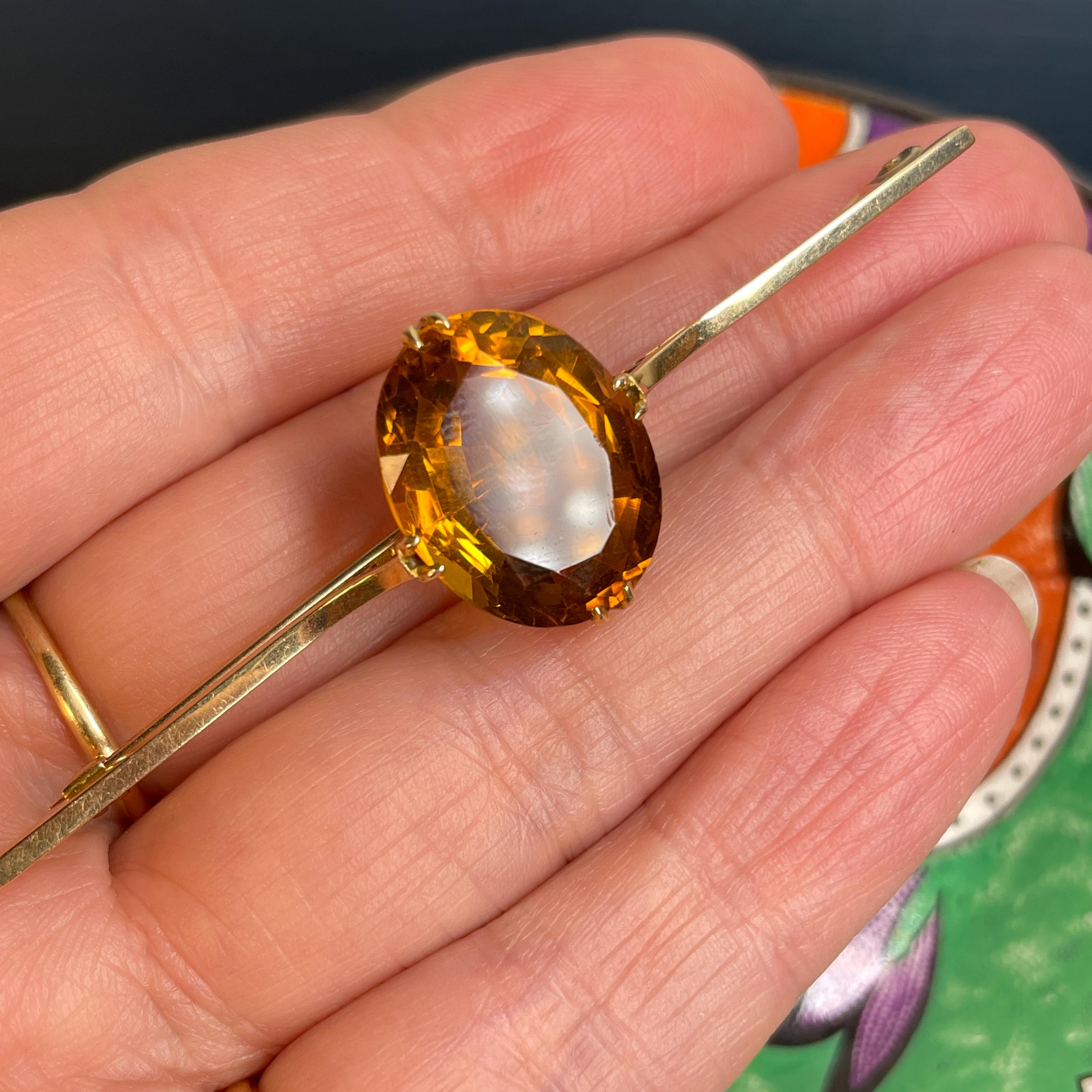 1920s, Art deco, 15ct Gold, Large Citrine Bar Brooch