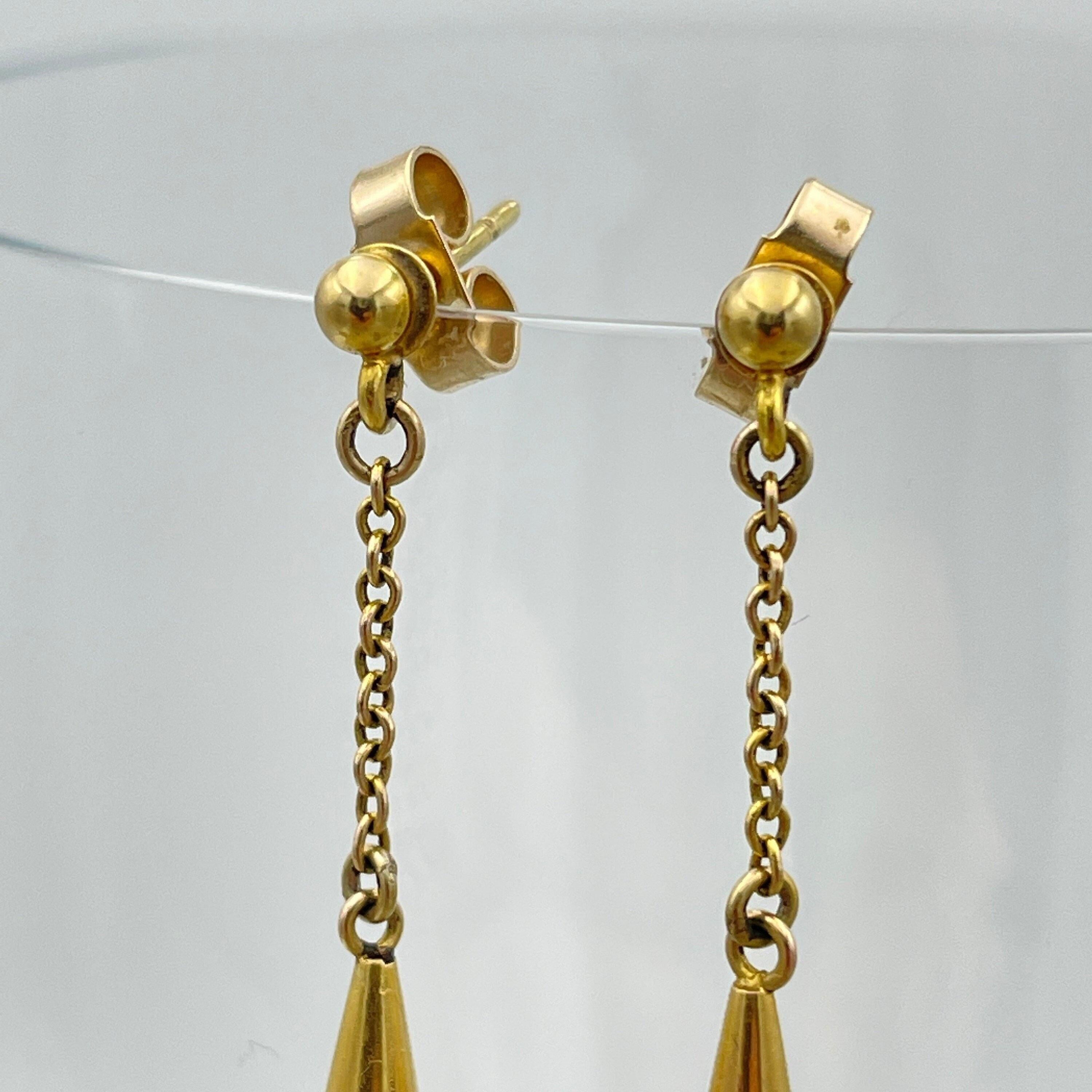 Art deco 9ct gold jade torpedo drop earrings, vintage c1930s