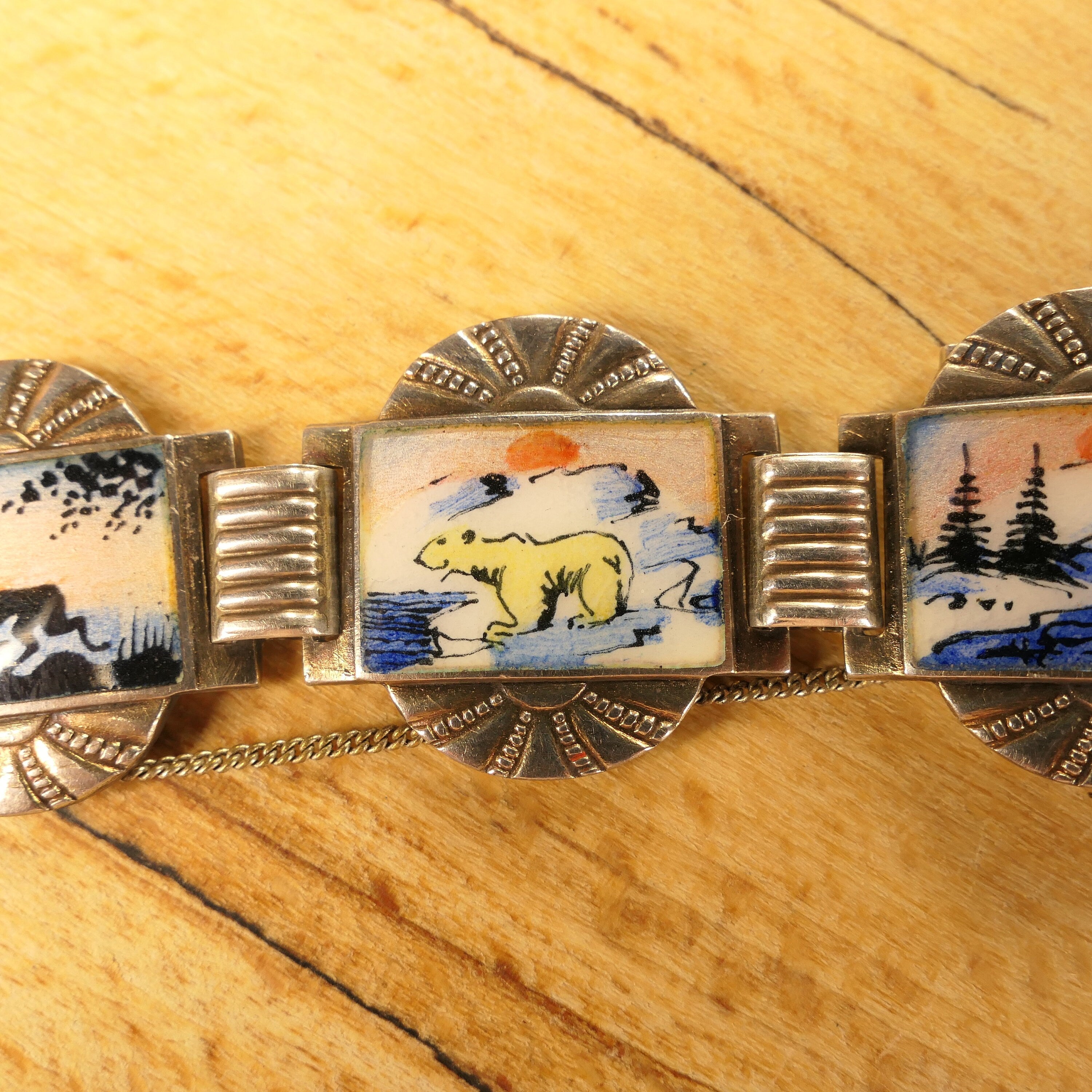 Vintage, Art Deco, David Anderson, Sterling Silver & Enamel, Nordic Scenes, Bracelet