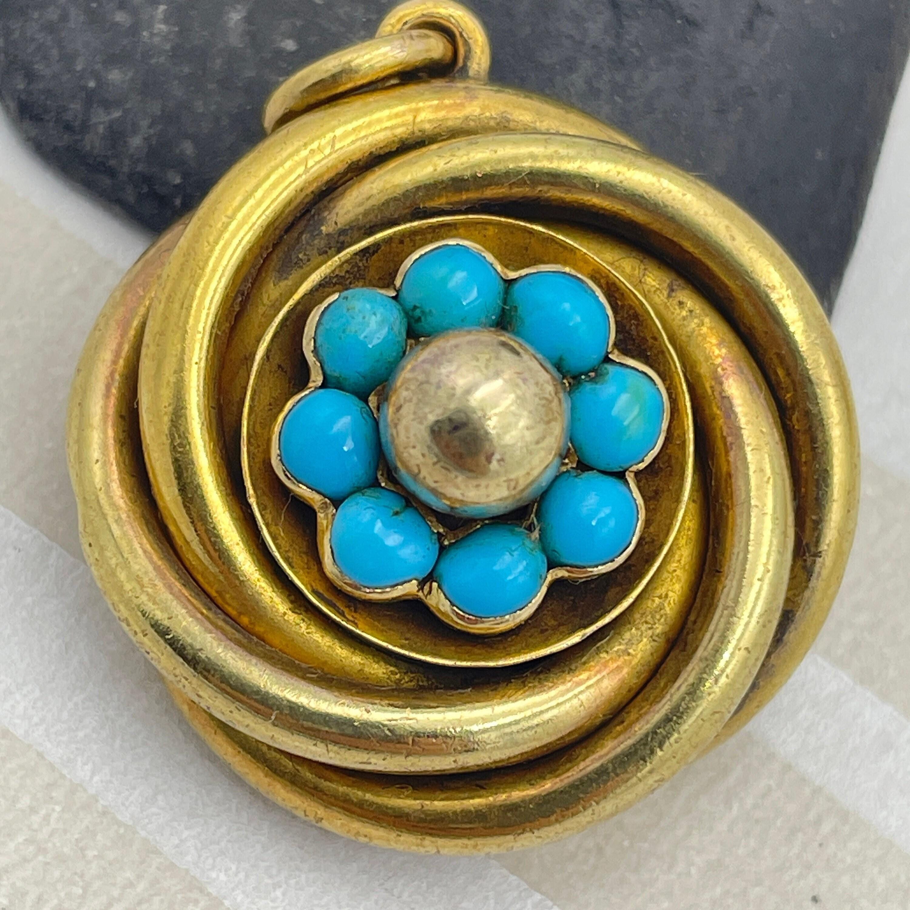 Victorian 15ct Gold & Turquoise, Glazed Reverse Locket, Pendant