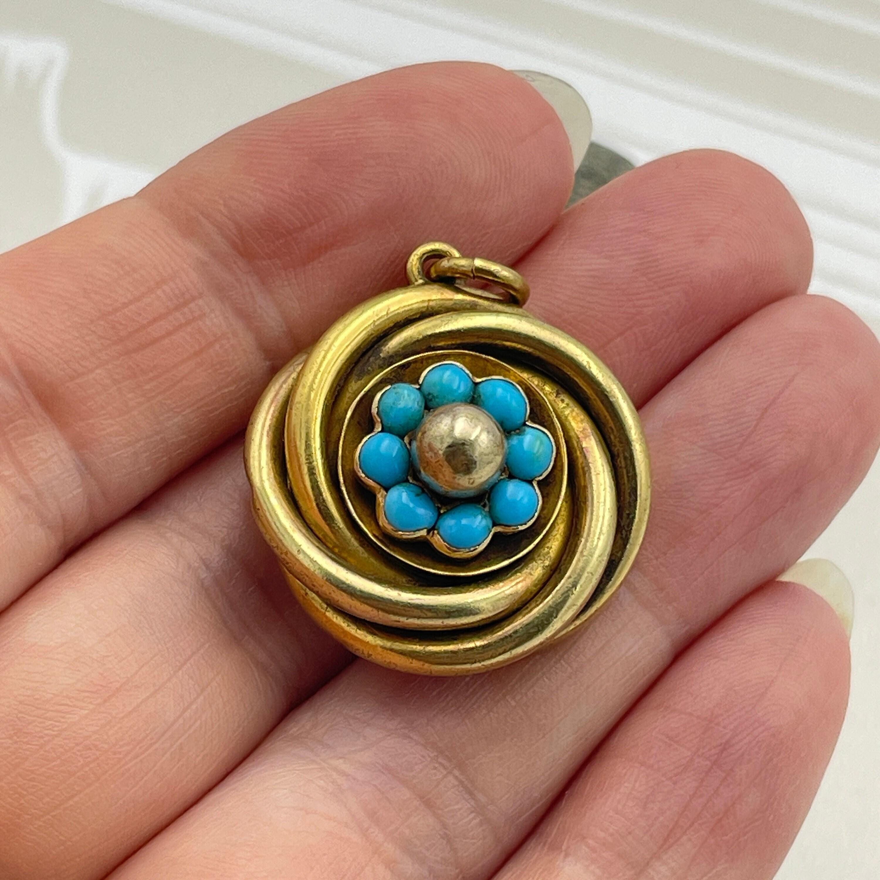 Victorian 15ct Gold & Turquoise, Glazed Reverse Locket, Pendant