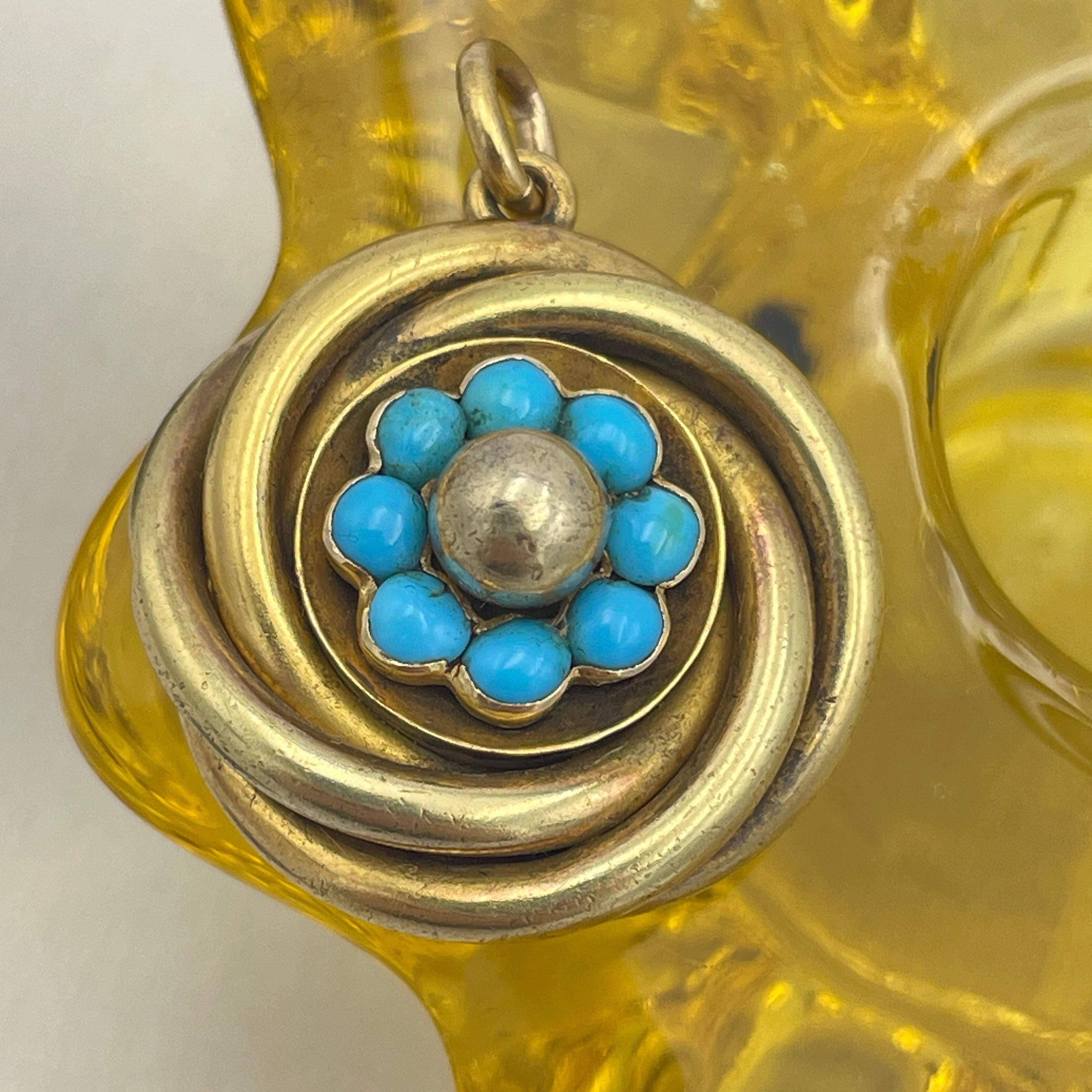 Victorian 15ct Gold & Turquoise, Glazed Reverse Locket, Pendant