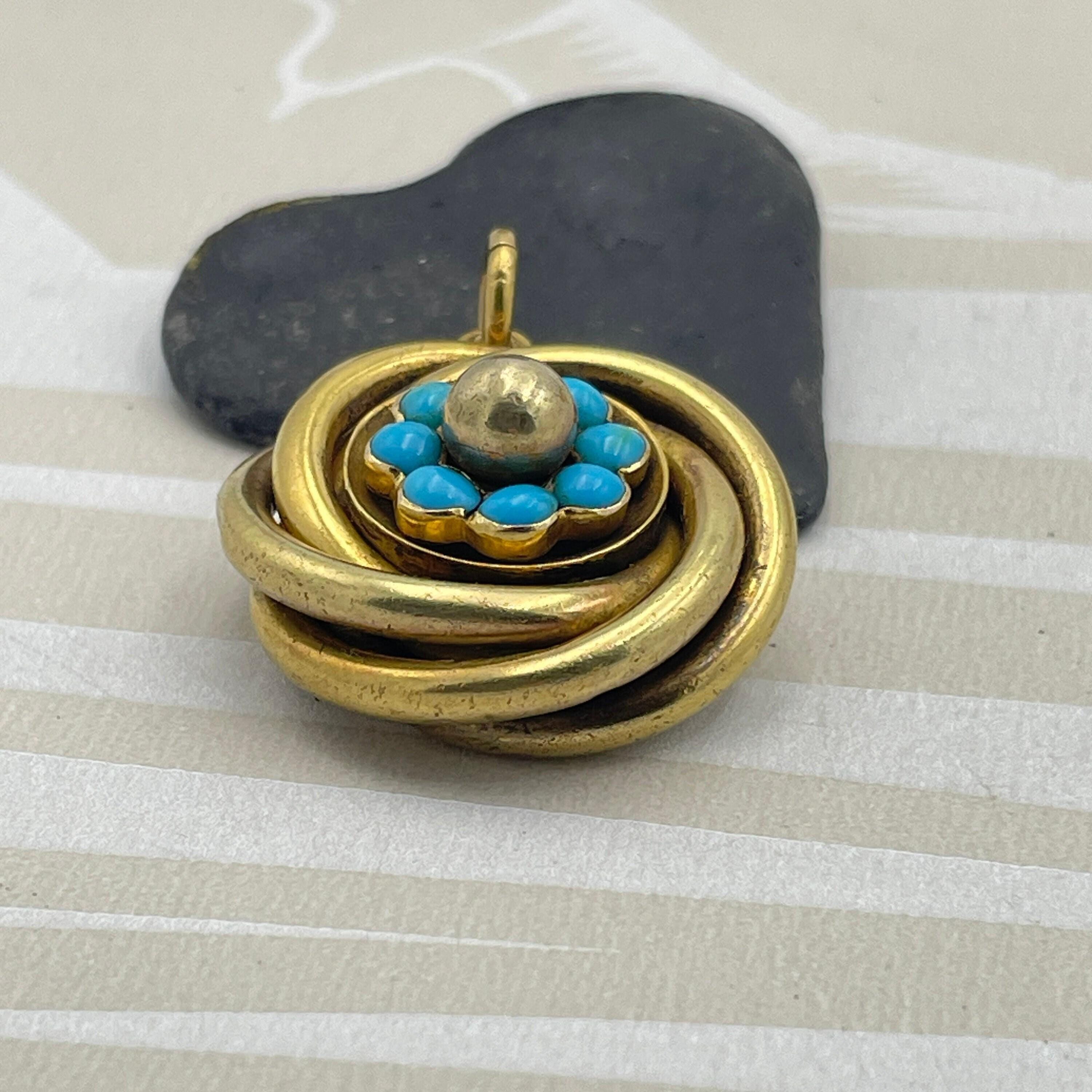 Victorian 15ct Gold & Turquoise, Glazed Reverse Locket, Pendant