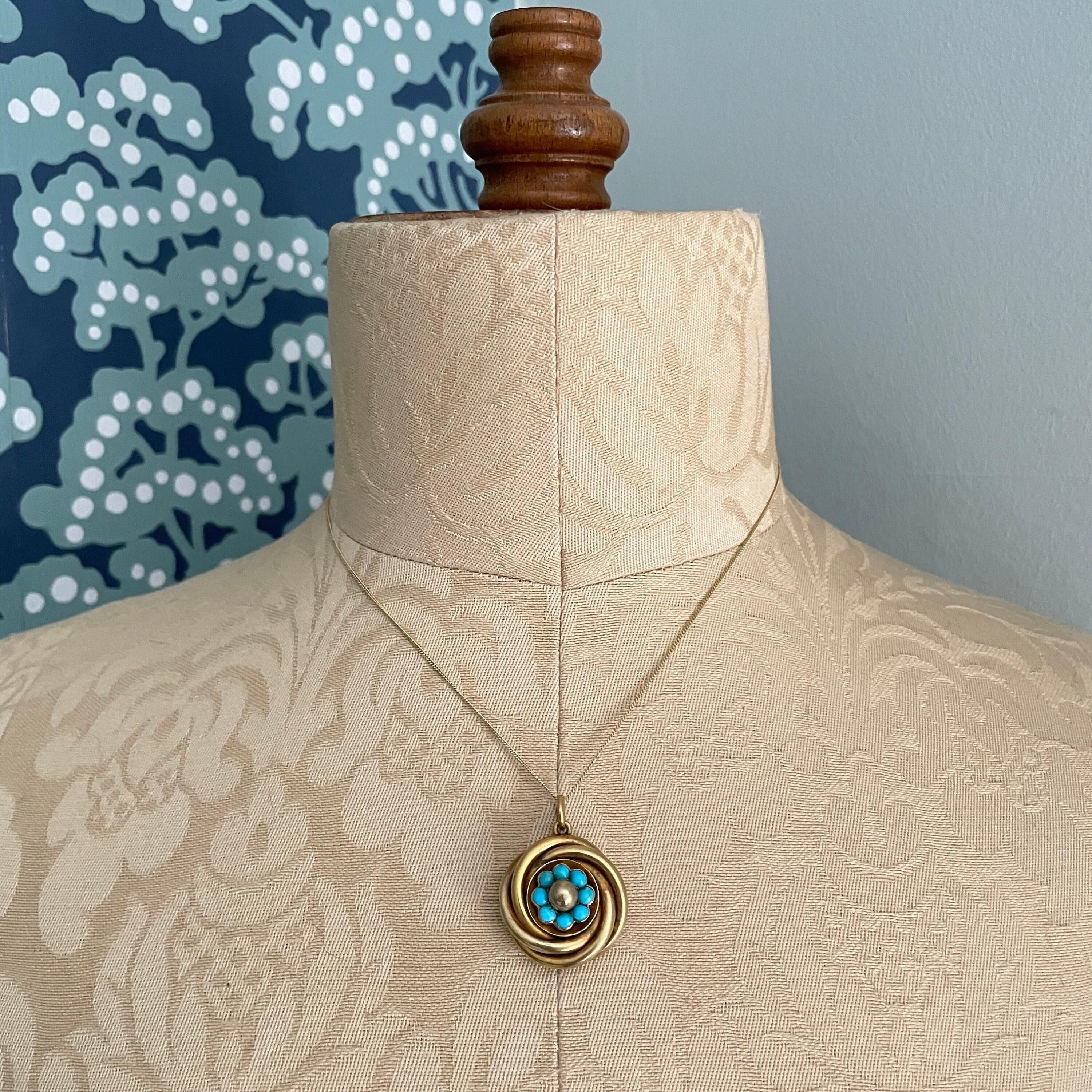 Victorian 15ct Gold & Turquoise, Glazed Reverse Locket, Pendant